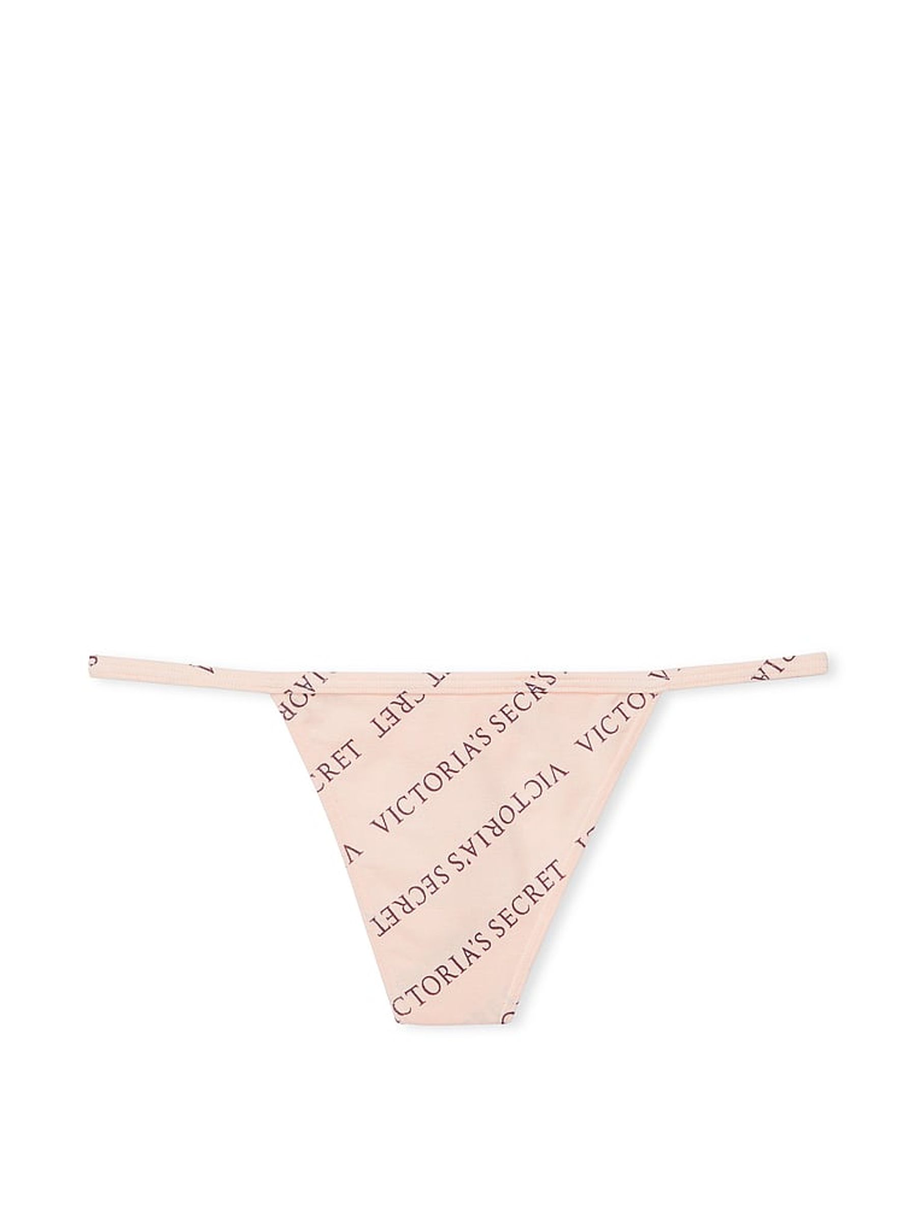 Purest Pink Vs Diagonal Logo Smooth Cotton G String Knickers - Image 3 of 3