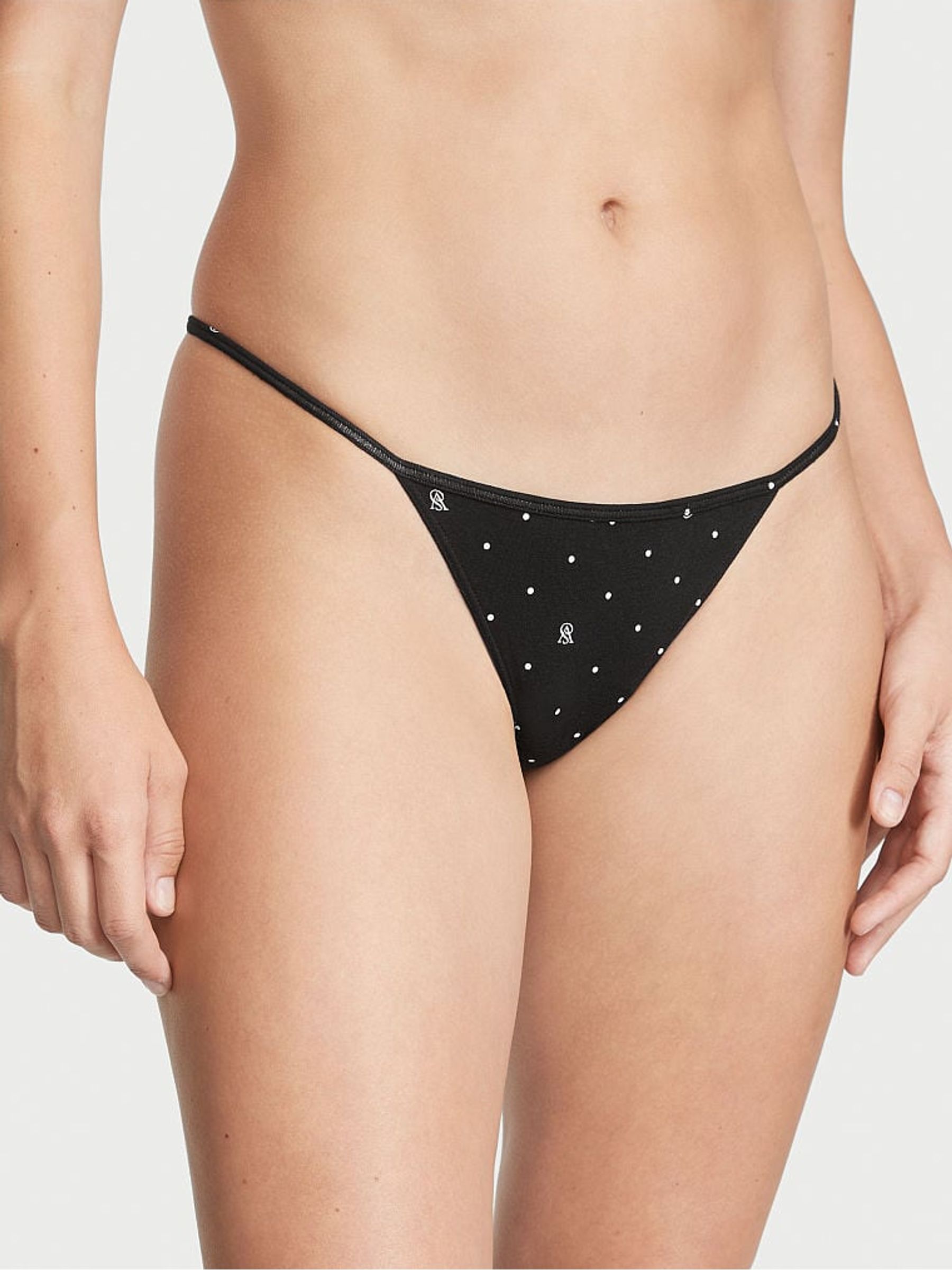 Black Vs Lockup Dot Smooth Cotton G String Knickers - Image 1 of 3