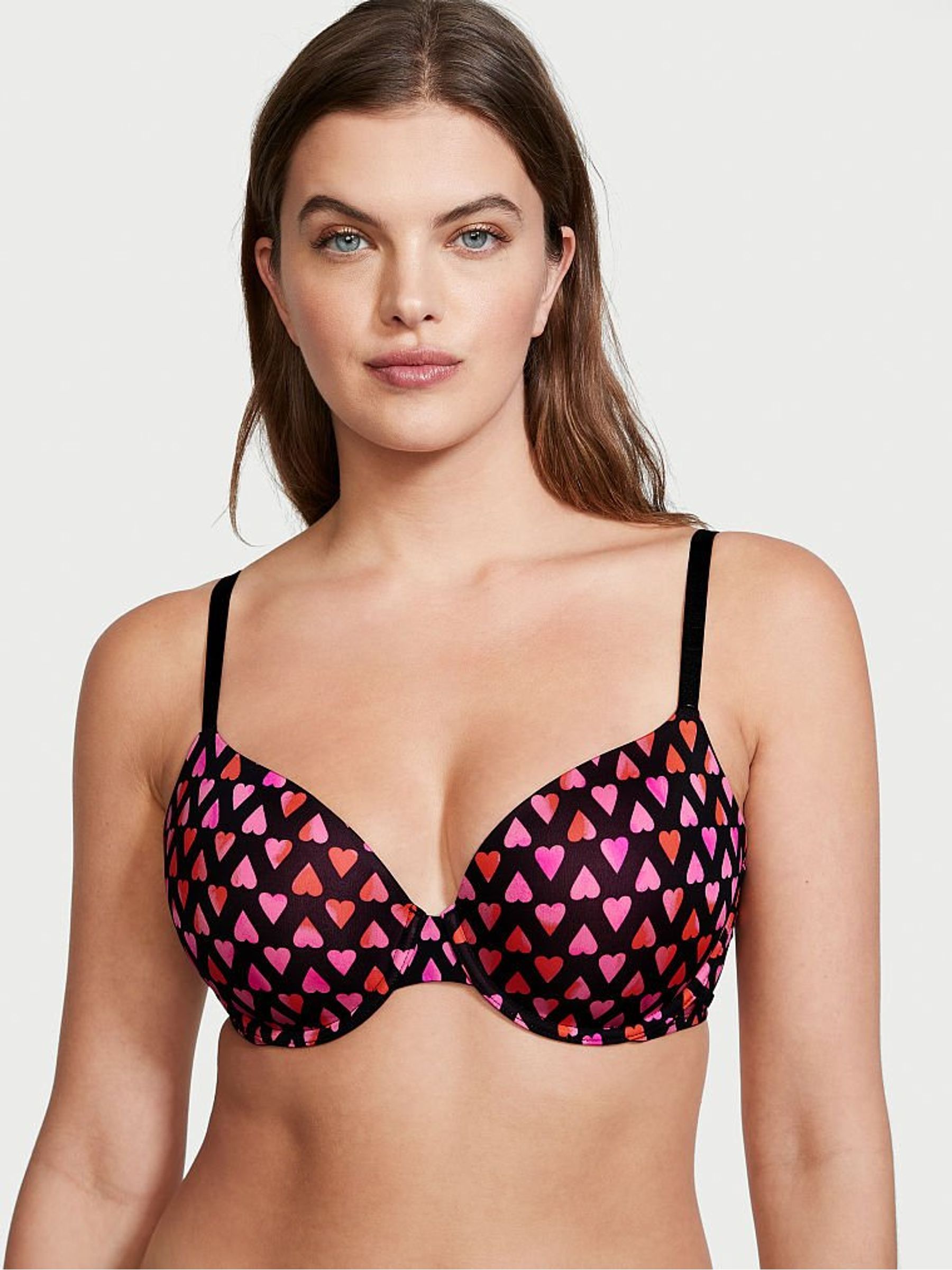 Black Red Heart Smooth Lightly Lined Demi Bra - Image 1 of 4