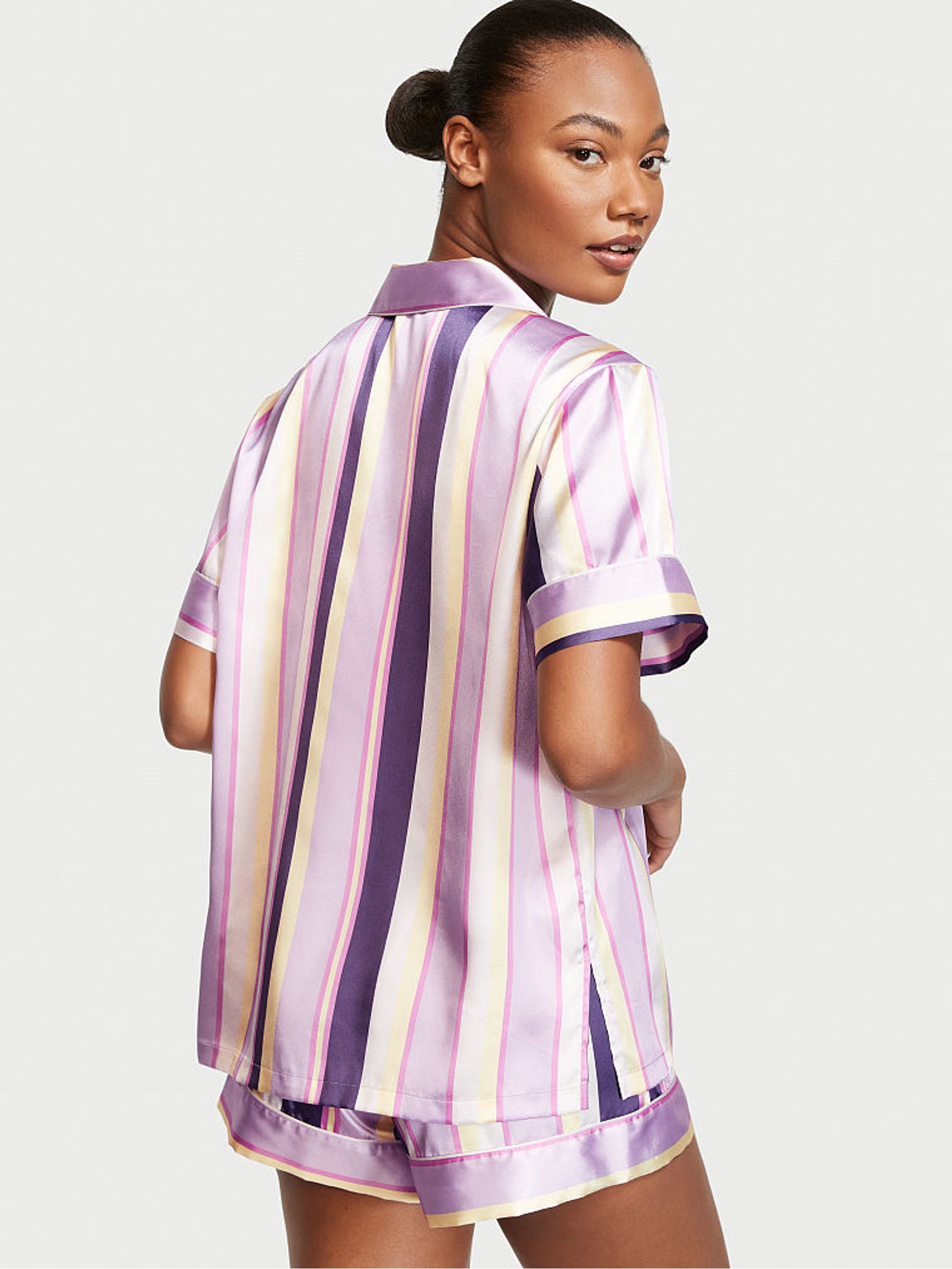Sachet Happy Stripe Purple Satin Short Pyjamas - Image 2 of 3