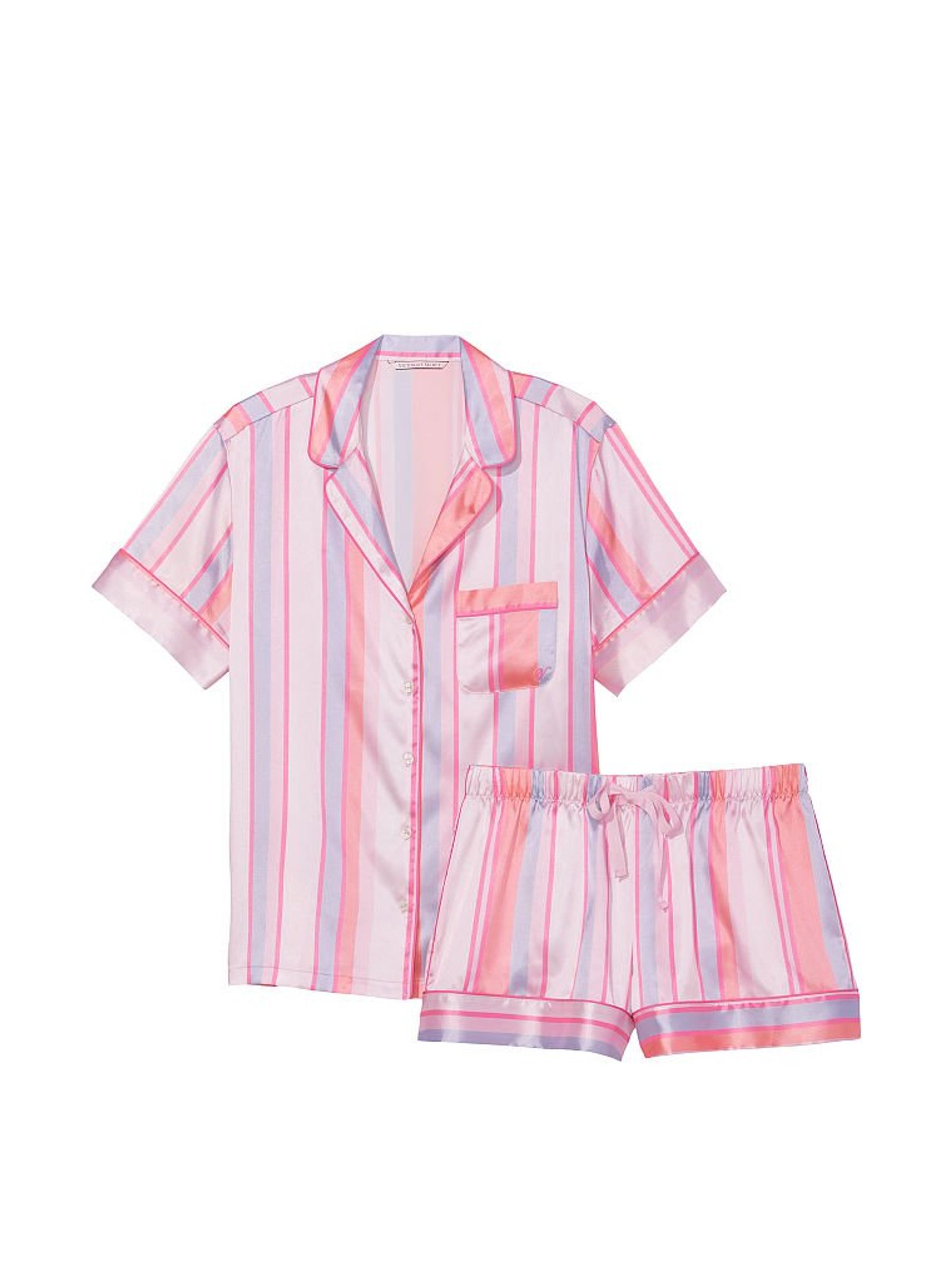 Pink Purple Stripe Satin Short Pyjamas - Image 3 of 4
