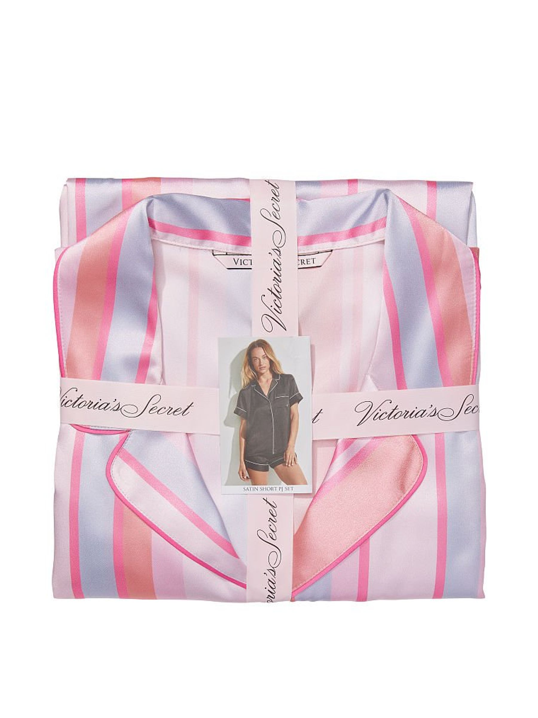 Pink Purple Stripe Satin Short Pyjamas - Image 4 of 4