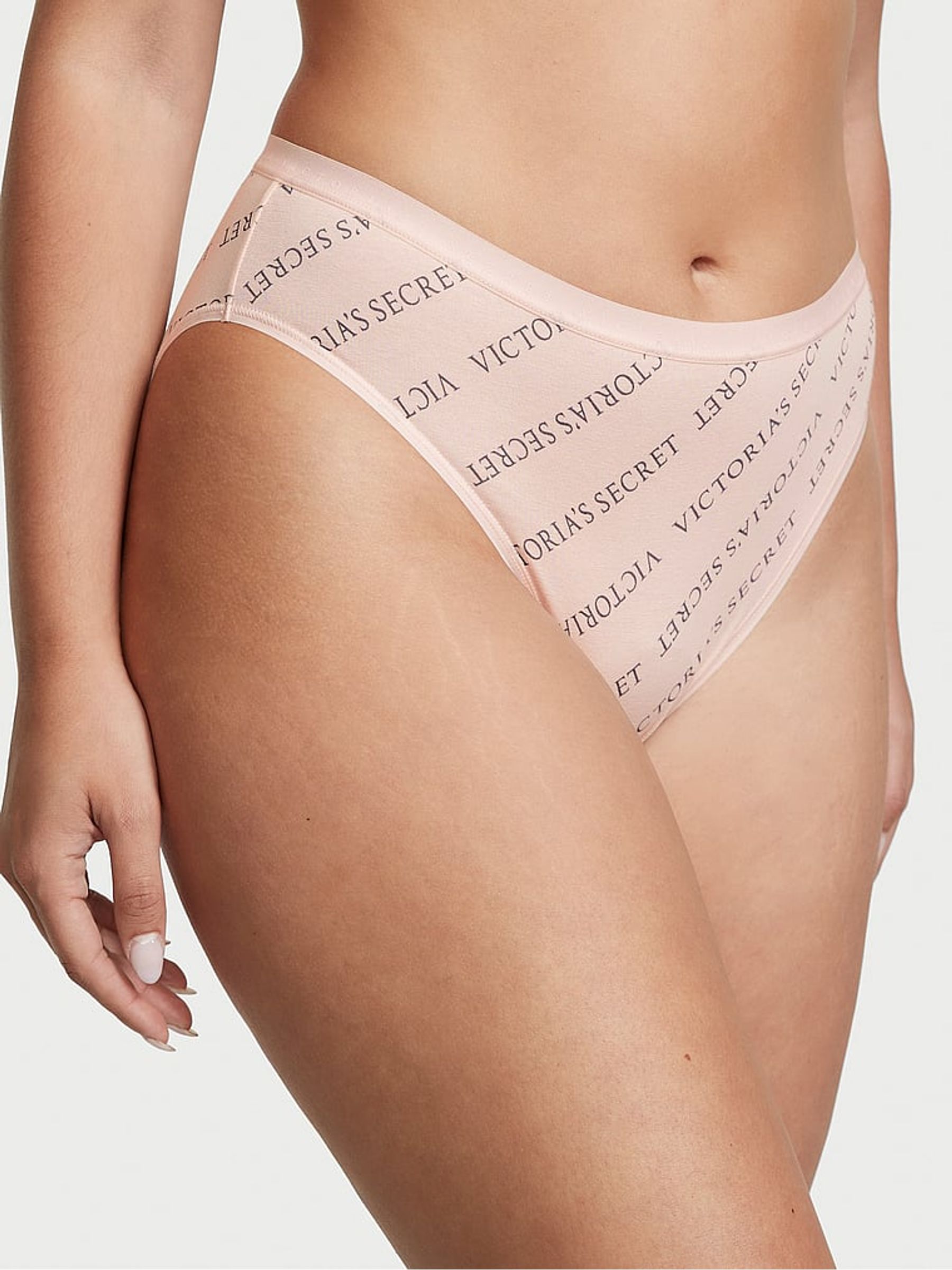 Purest Pink Logo Stretch Cotton High Leg Brief Knickers - Image 1 of 3
