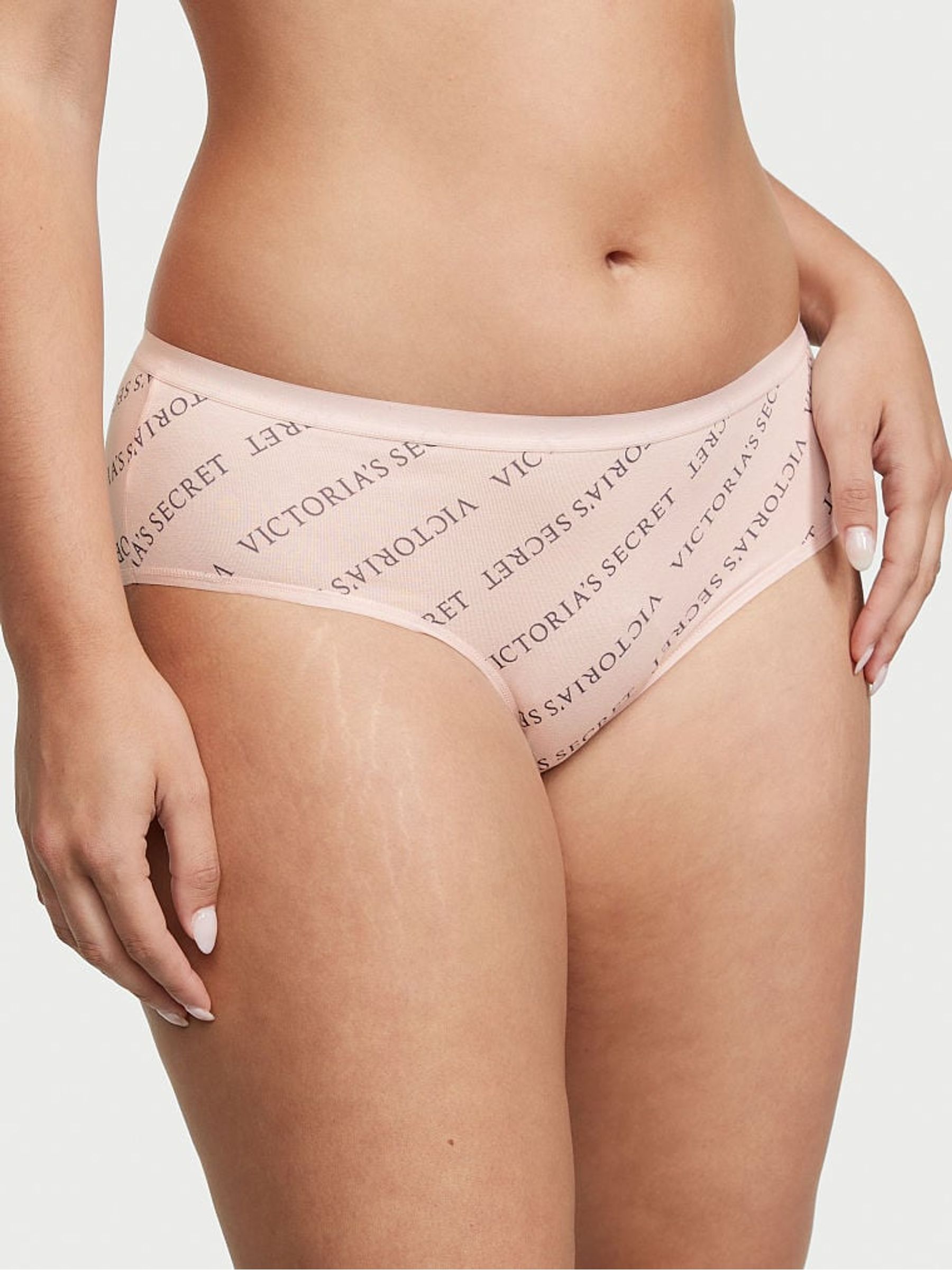 Purest Pink Vs Diagonal Logo Smooth Stretch Cotton Hipster Knickers - Image 1 of 3