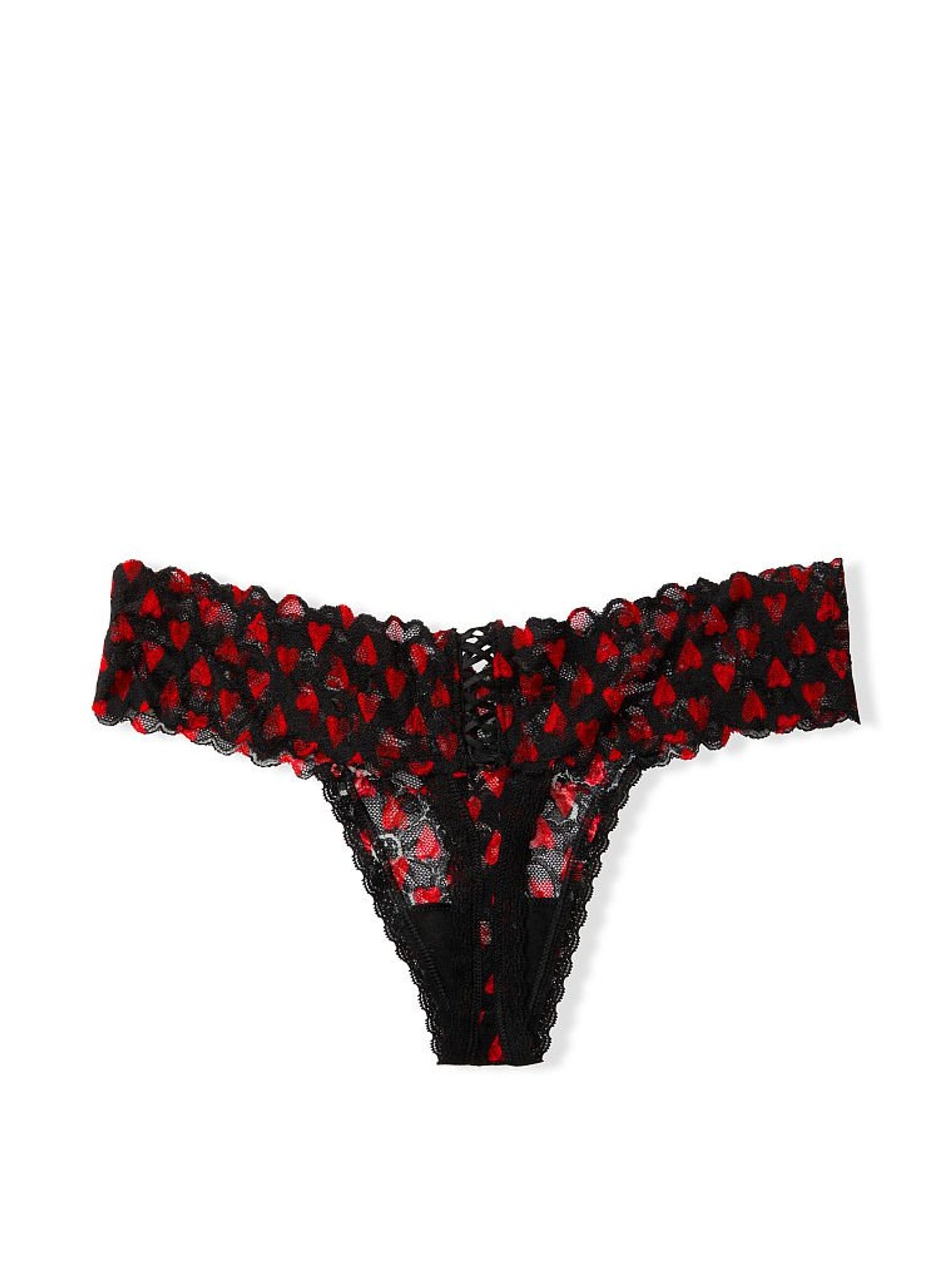 Black Sketch Heart Laceup Thong Panty - Image 4 of 4