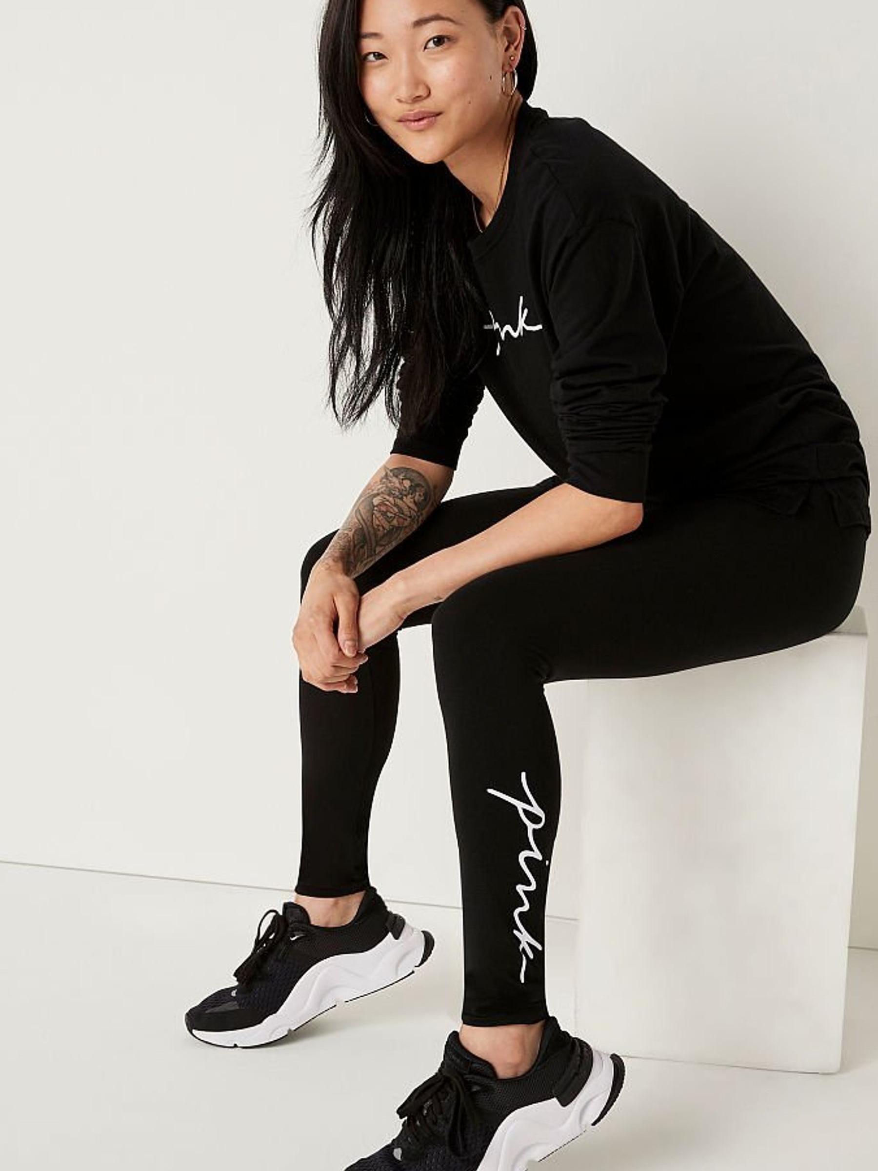 Pure Black with Graphic Cotton High Waist Full Length Legging - Image 1 of 4