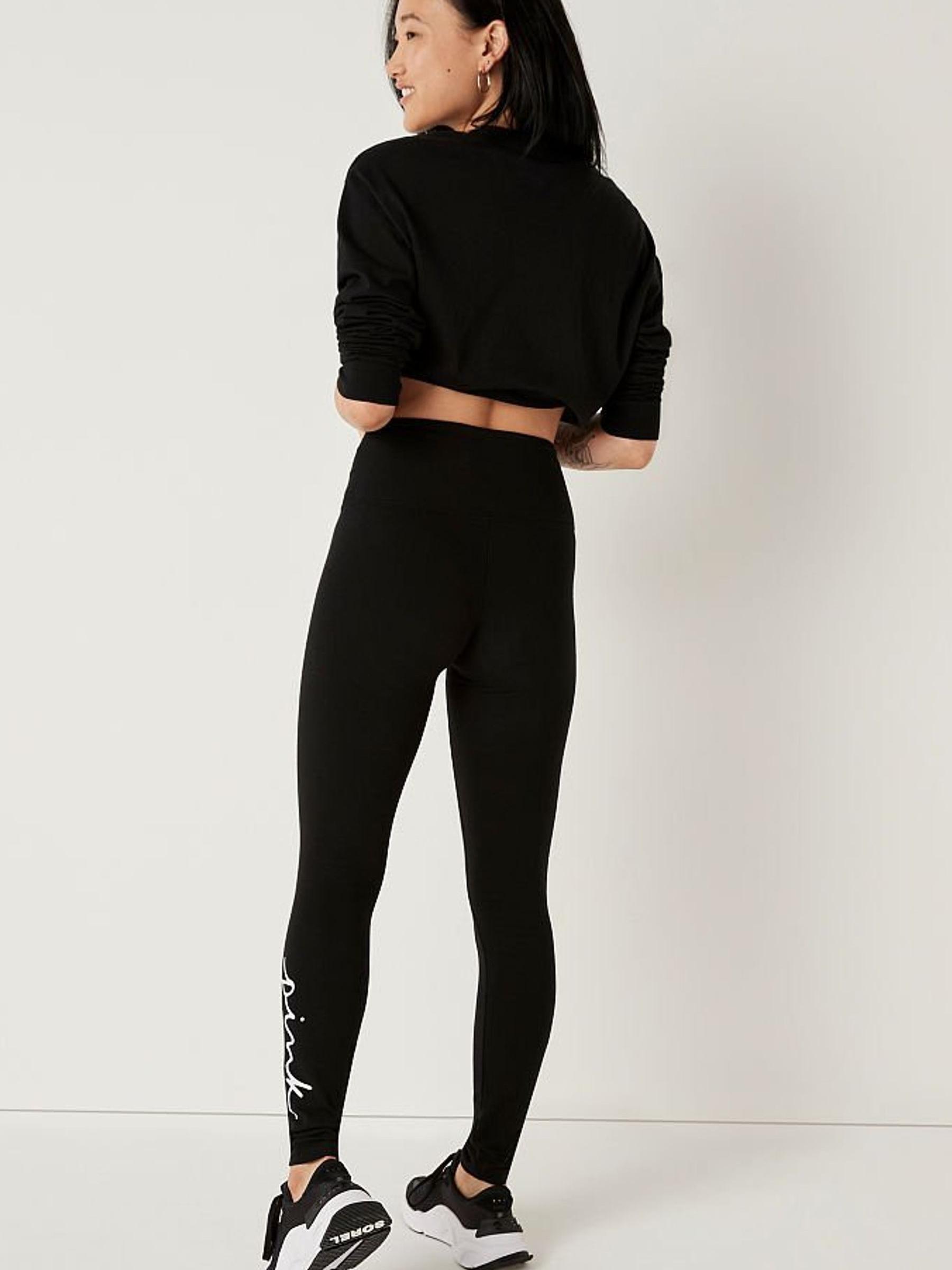 Pure Black with Graphic Cotton High Waist Full Length Legging - Image 2 of 4