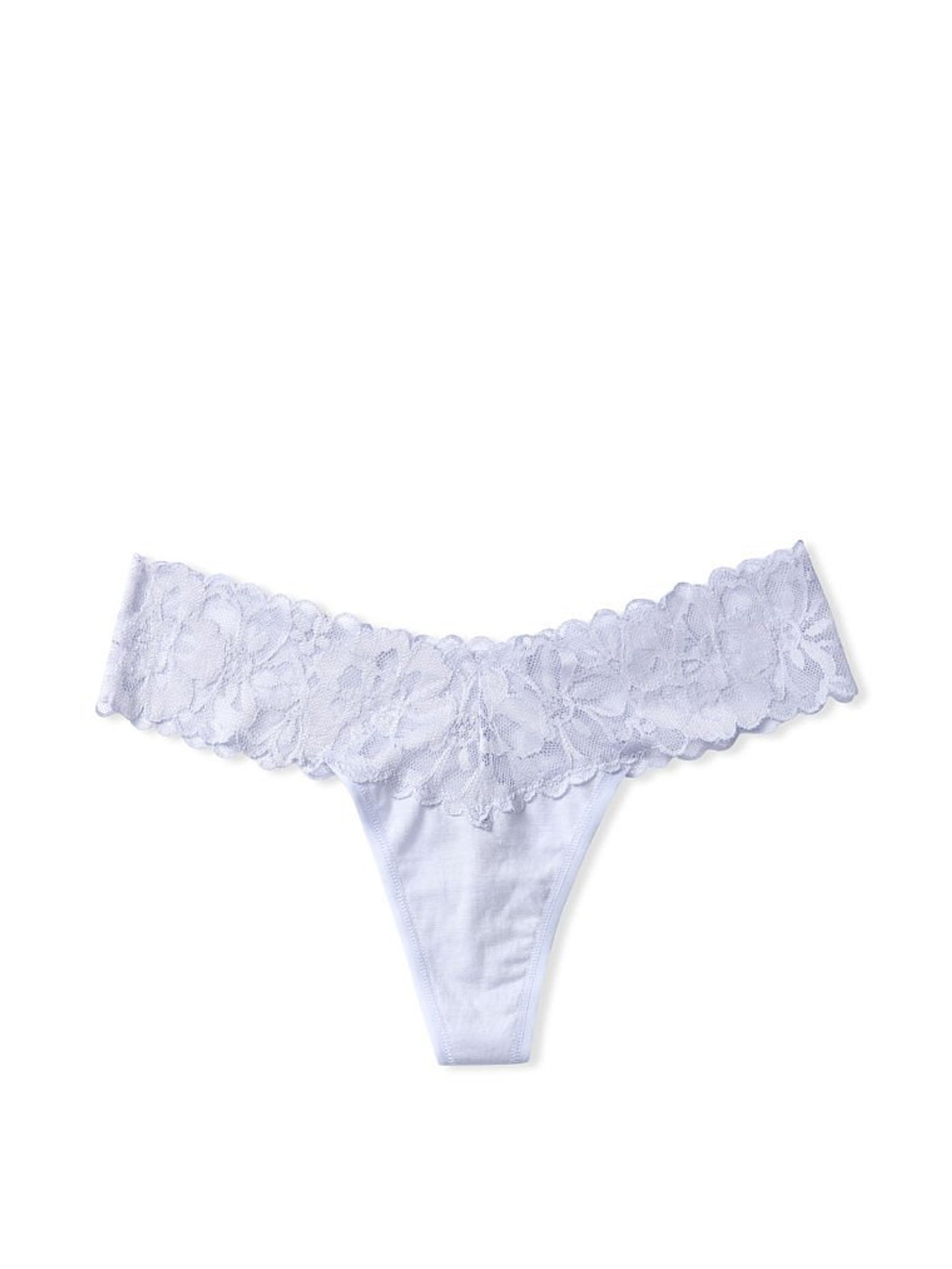 Icy Lavender Purple Cotton Lace Waist Thong Panty - Image 3 of 3
