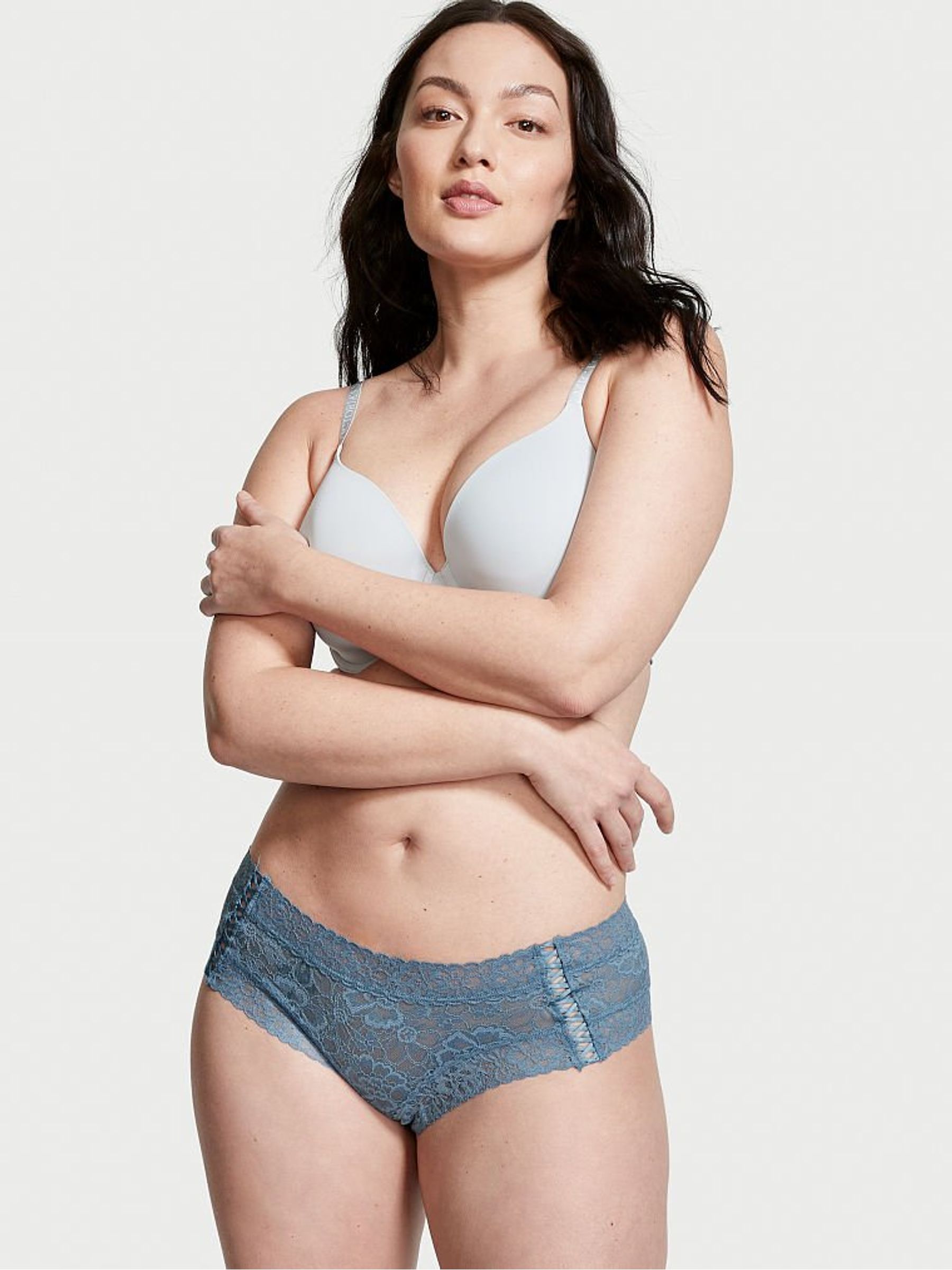 Faded Denim Blue Lace Cheeky Knickers - Image 1 of 3