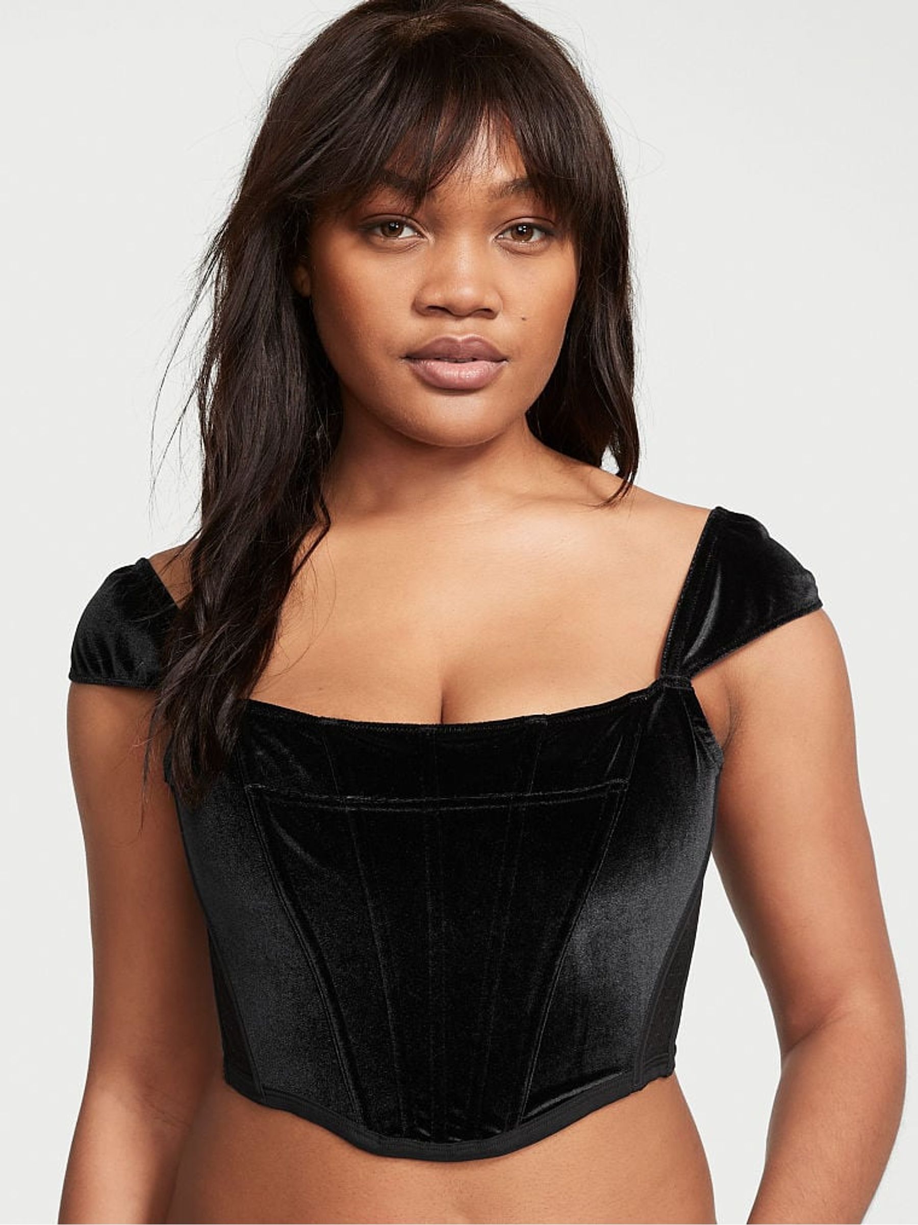 Black Velvet Corset Bra Top - Image 1 of 4