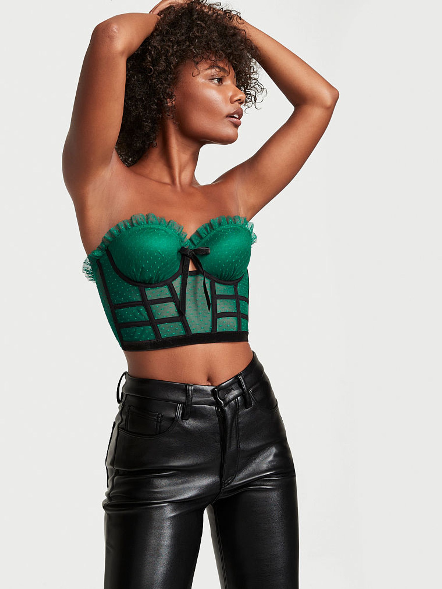Spruce Green Black Trim Corset Bra Top - Image 3 of 4