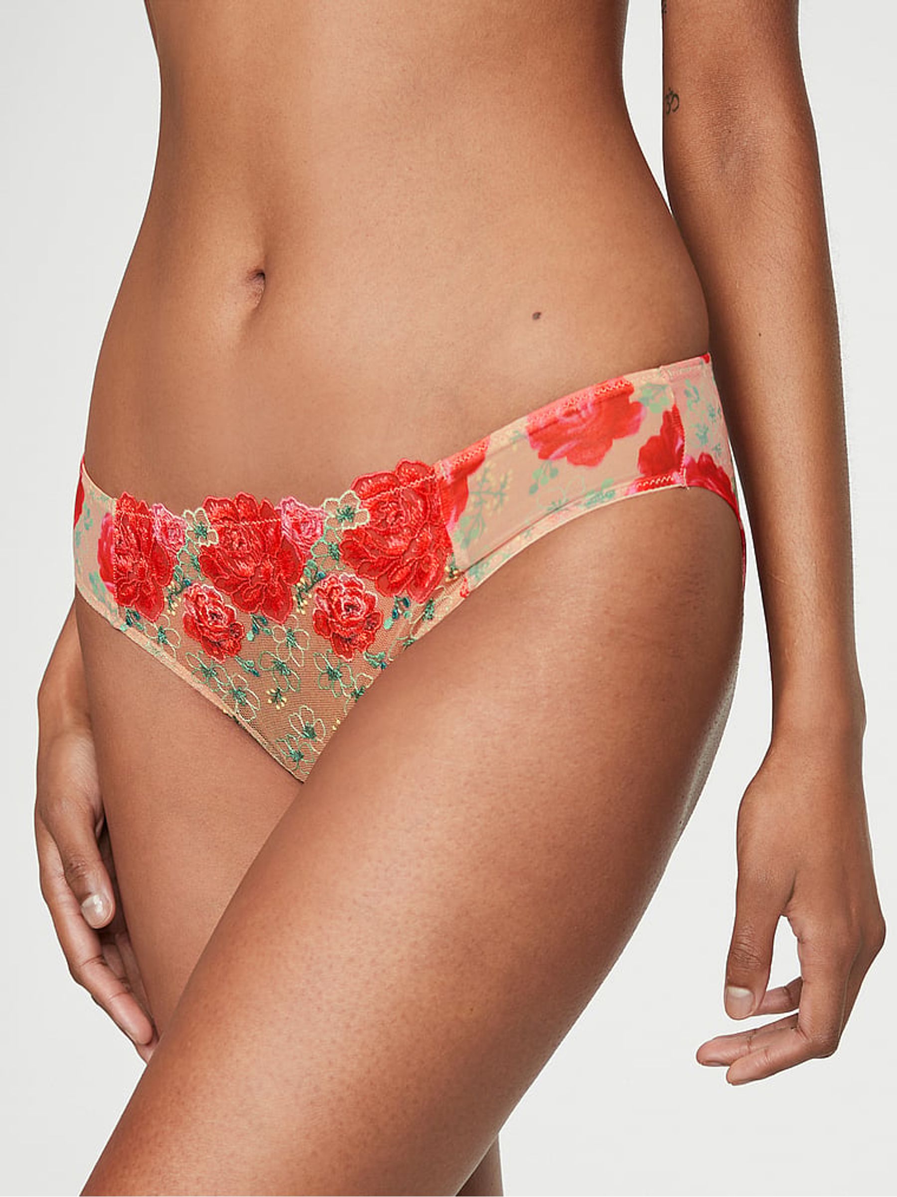 Tomato Red Embroidered Illuminating Blooms Cheeky Knickers - Image 1 of 3