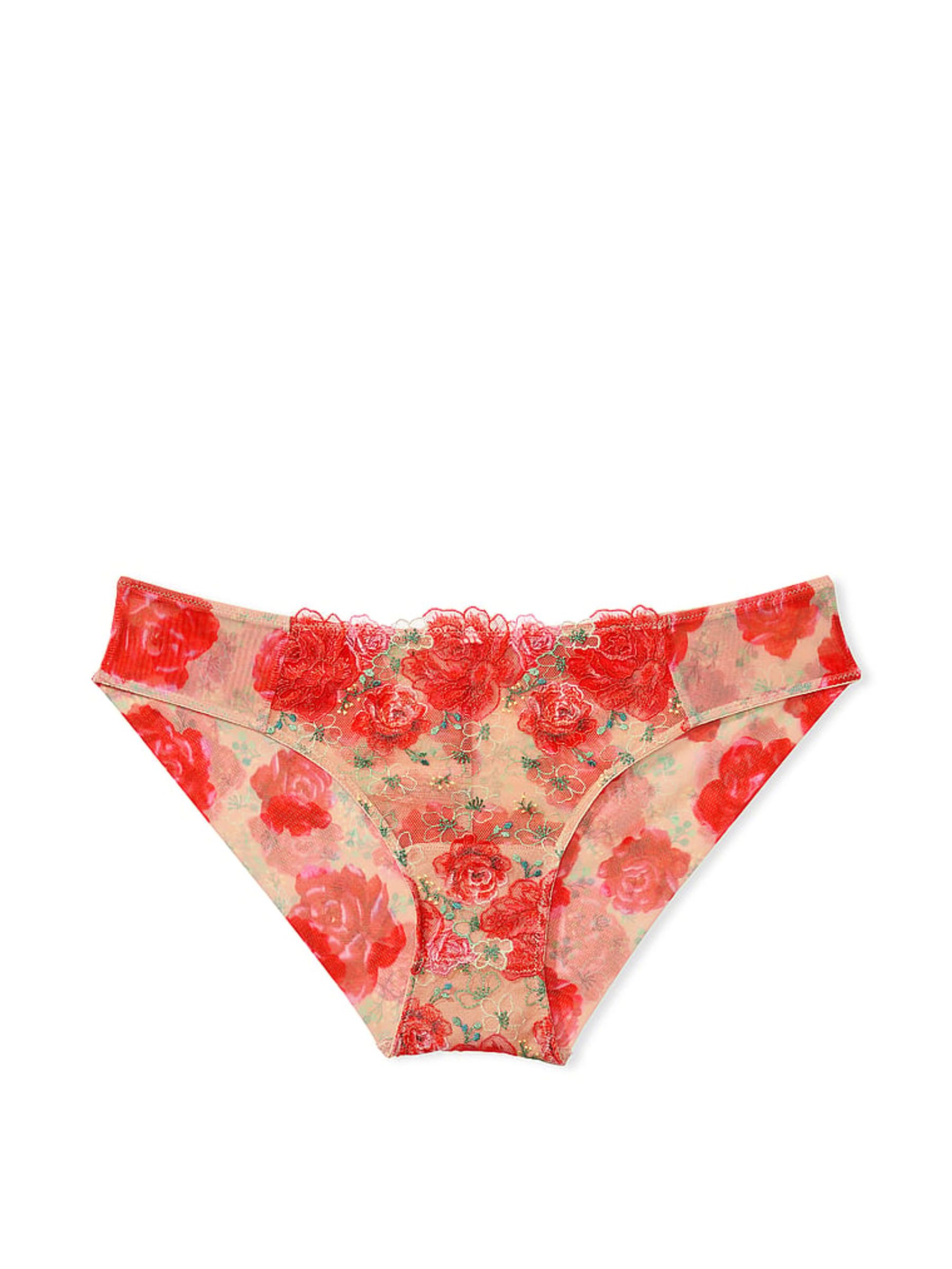 Tomato Red Embroidered Illuminating Blooms Cheeky Knickers - Image 3 of 3