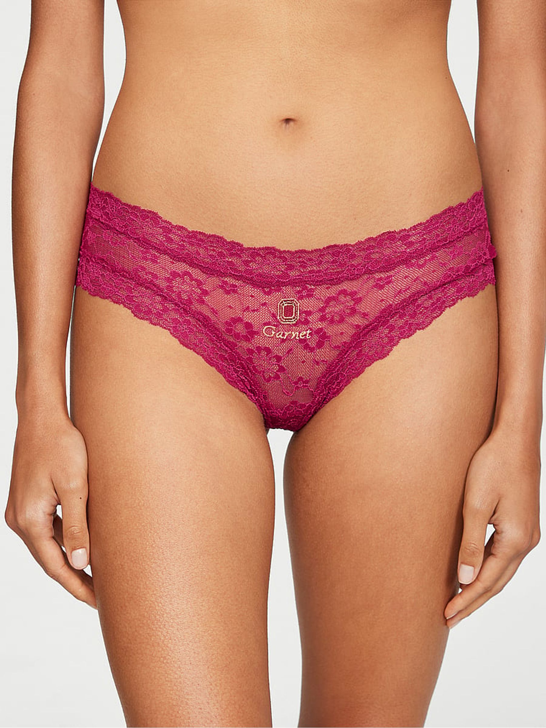 Claret Red Birthstone Embroidery Cheeky Lace Knickers - Image 1 of 3