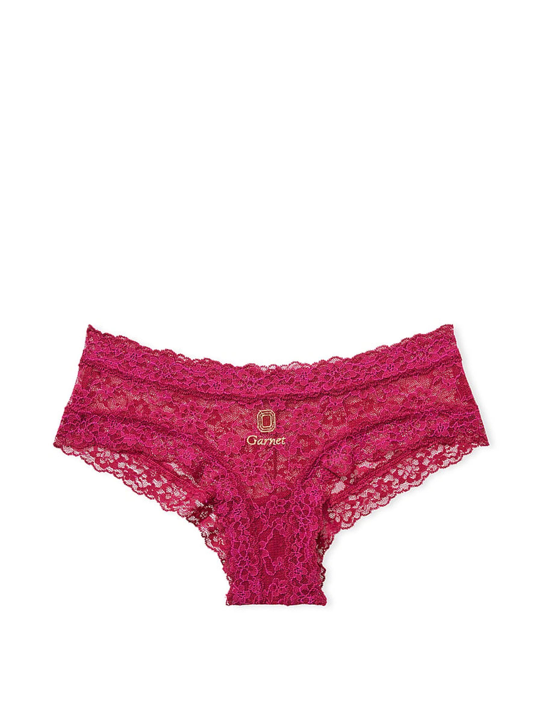 Claret Red Birthstone Embroidery Cheeky Lace Knickers - Image 3 of 3