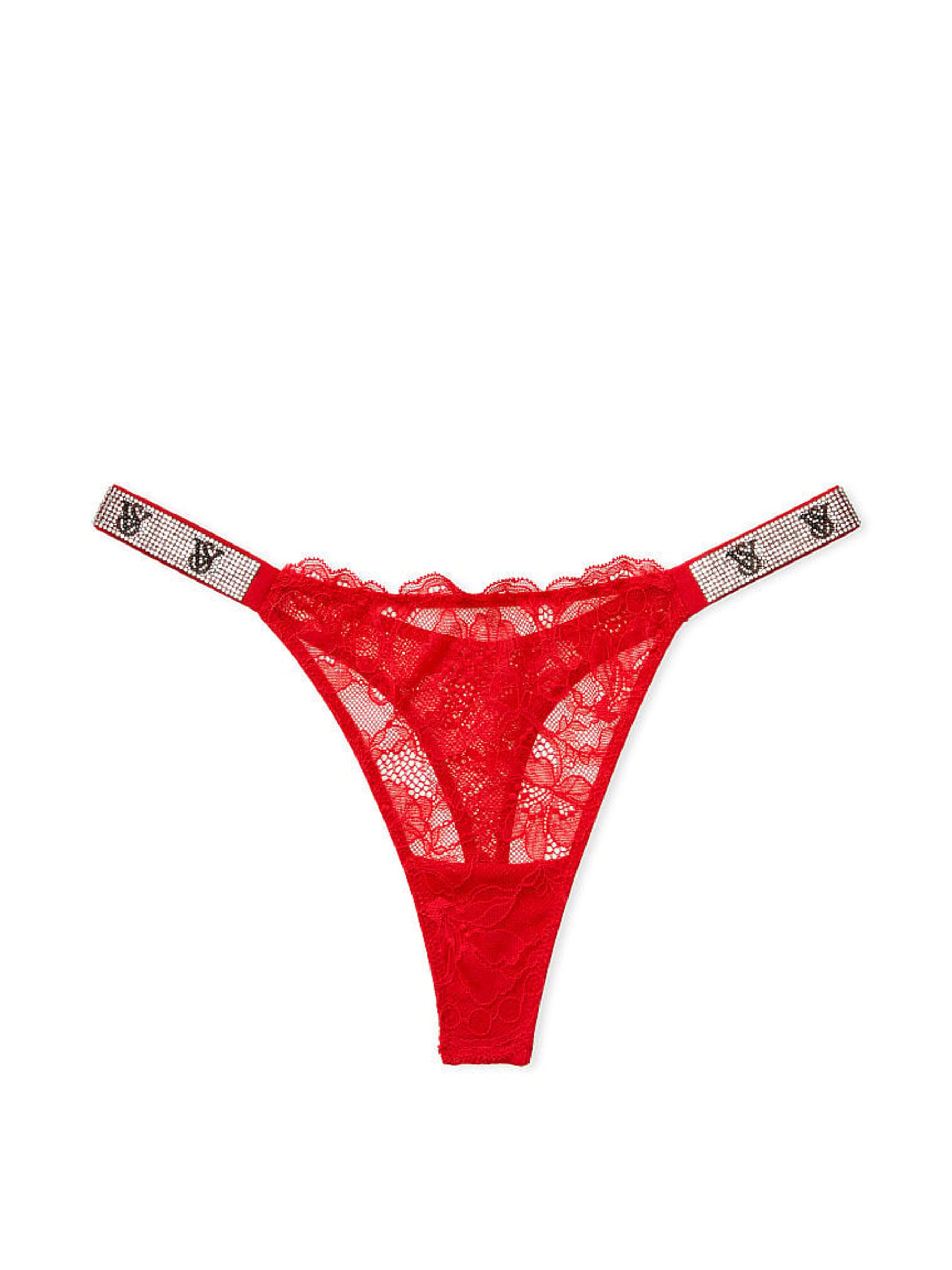 Lipstick Red Lace Monogram Thong Shine Strap Knickers1 - Image 3 of 3