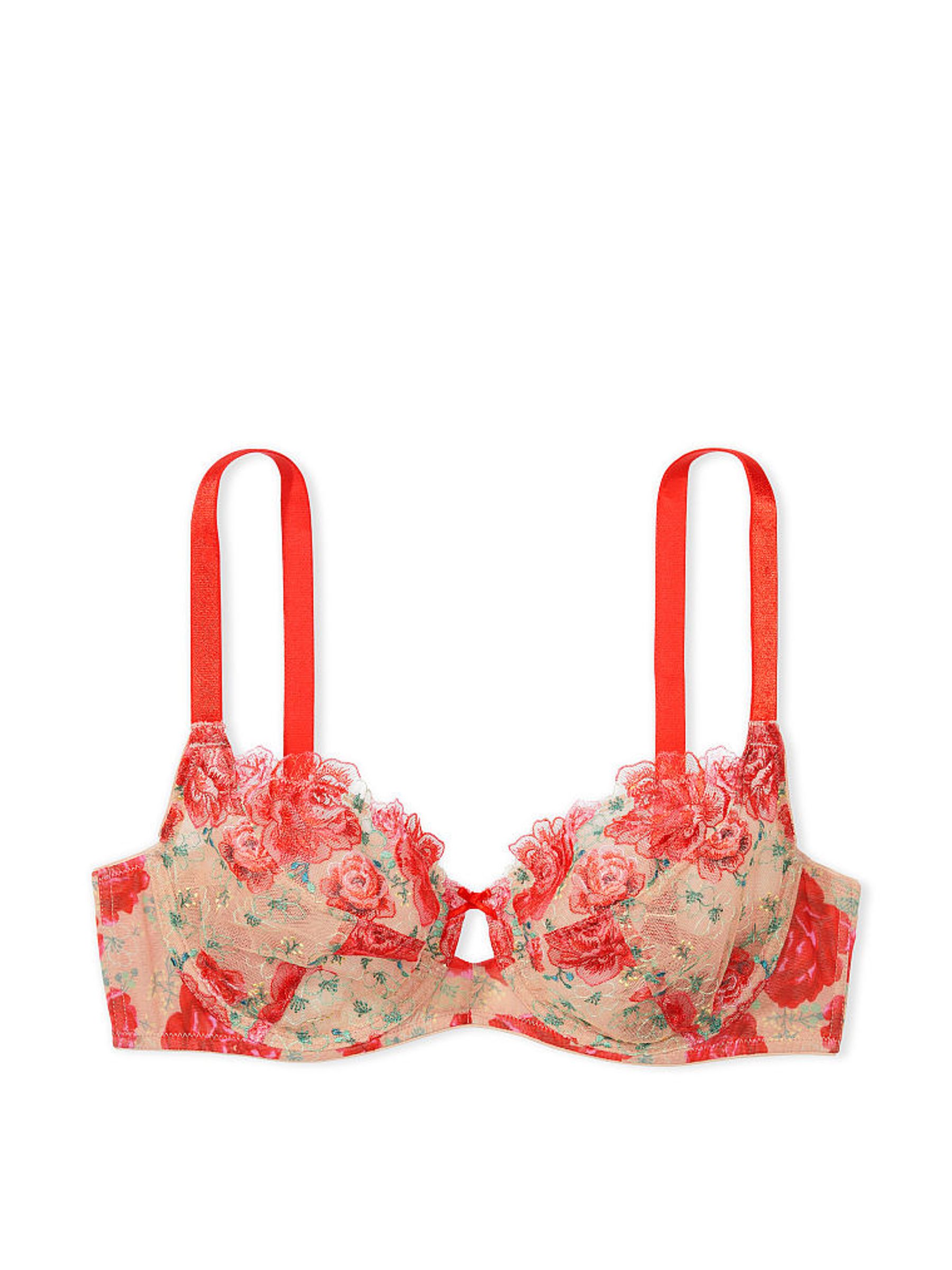 Tomato Red Embroidered Illuminating Blooms Balcony Bra - Image 1 of 1