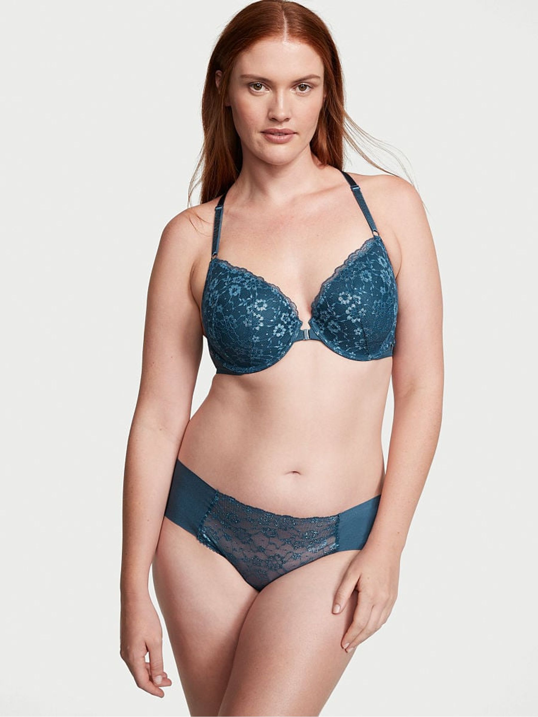Midnight Sea Blue Silver Posey Lace Cheeky Knickers - Image 3 of 4