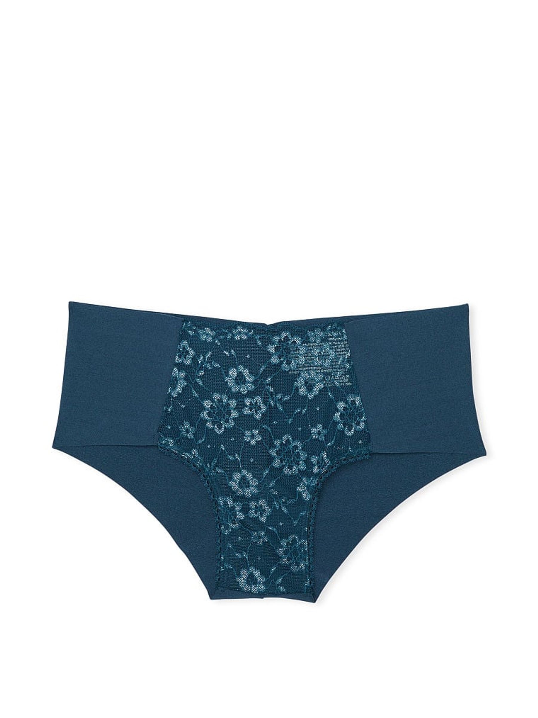 Midnight Sea Blue Silver Posey Lace Cheeky Knickers - Image 4 of 4