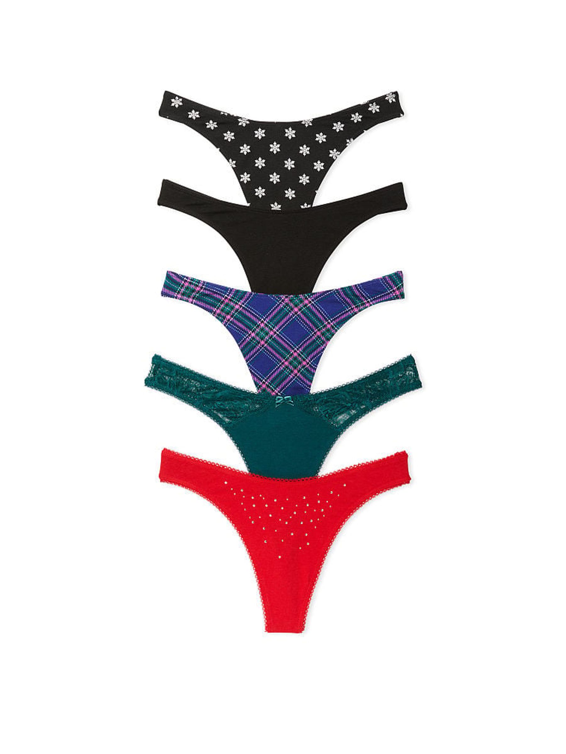 Red/Green/Purple/Black Thong Knickers Multipack - Image 1 of 1