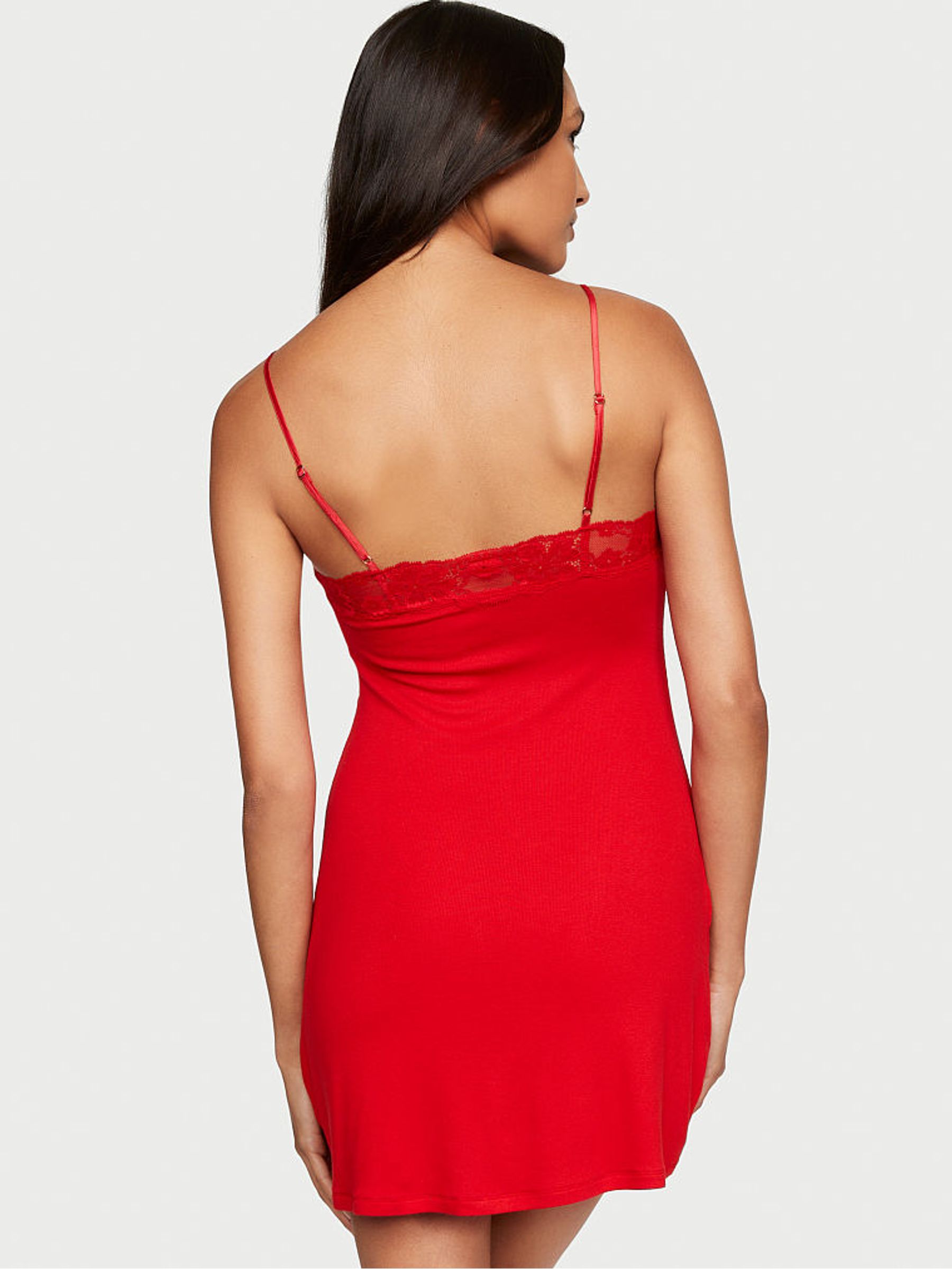 Lipstick Red Modal Ribbed Slip Dress - Image 2 of 3