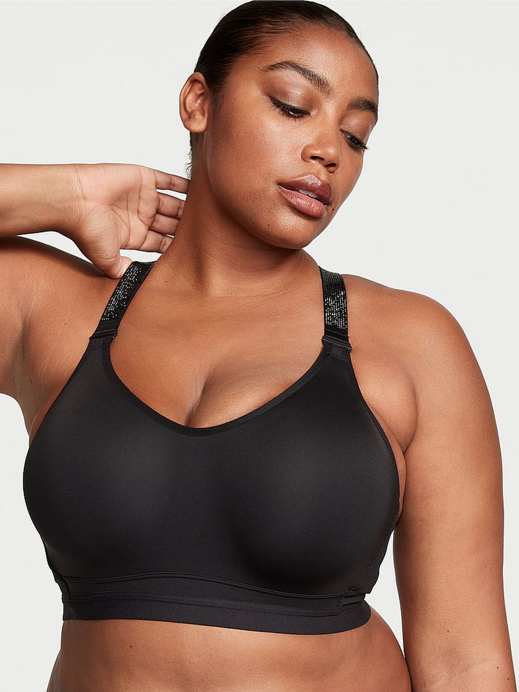 Shine Strap Black Smooth Lightly Lined High Impact Sports Bra - Image 1 of 3