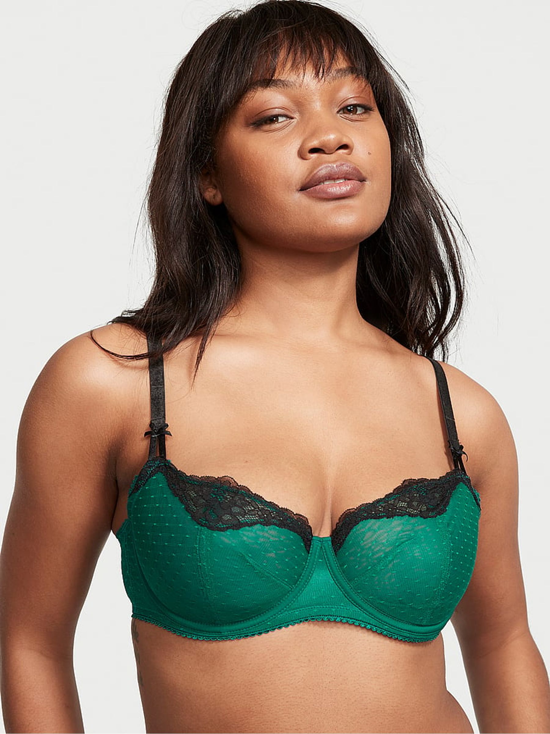 Spruce Green Lace trim Balcony Bra - Image 1 of 3