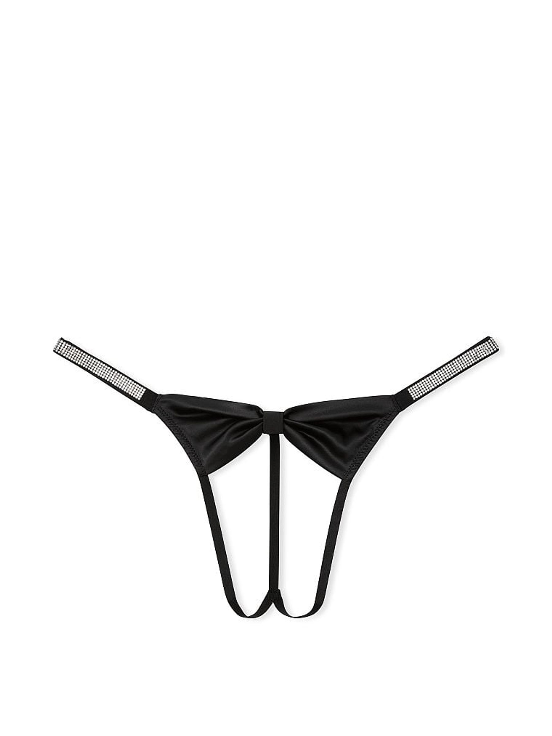 Black Bow Shine G String Knickers - Image 1 of 2