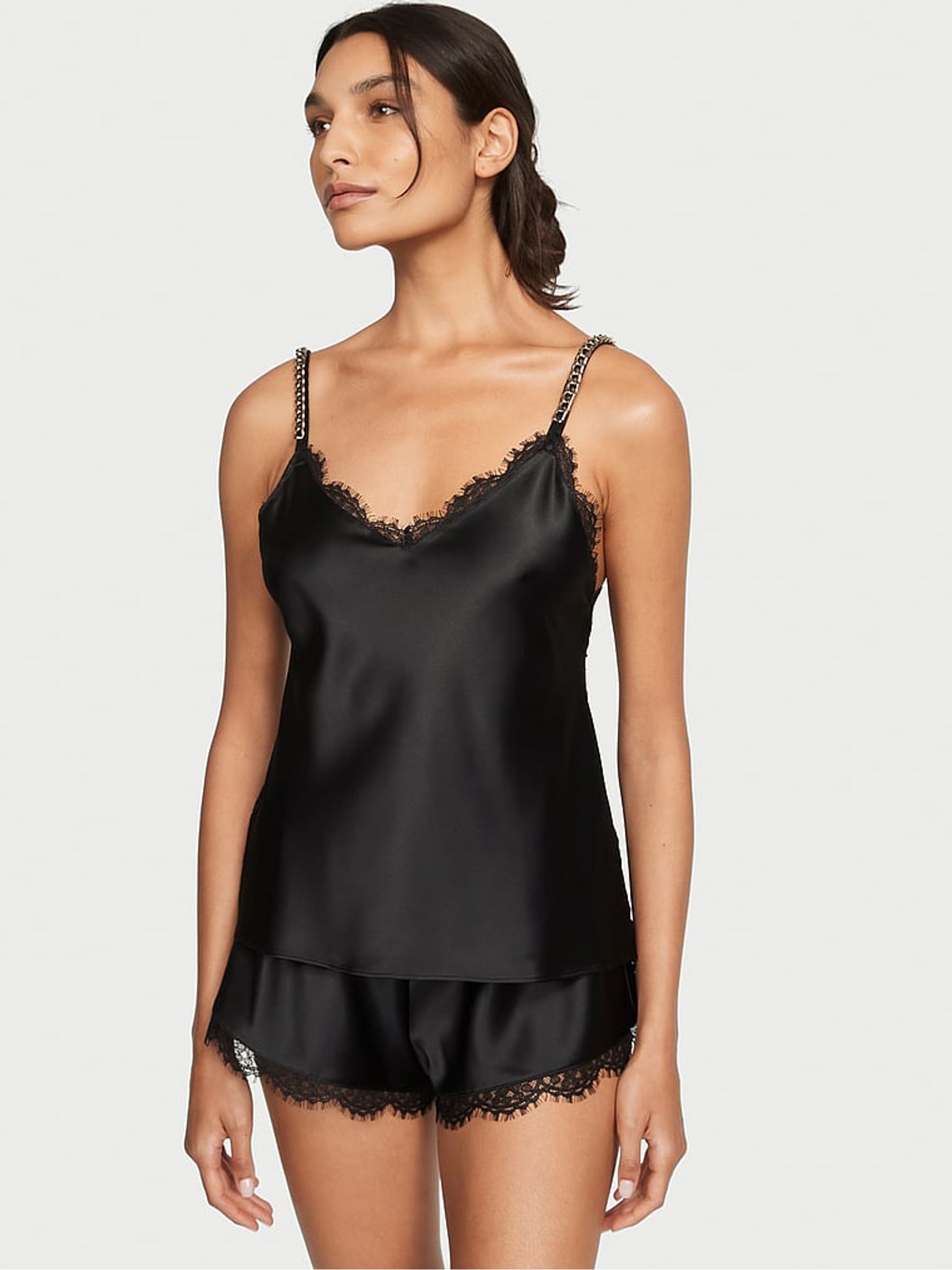 Black Chain Strap Lace Back Cami Set - Image 3 of 3