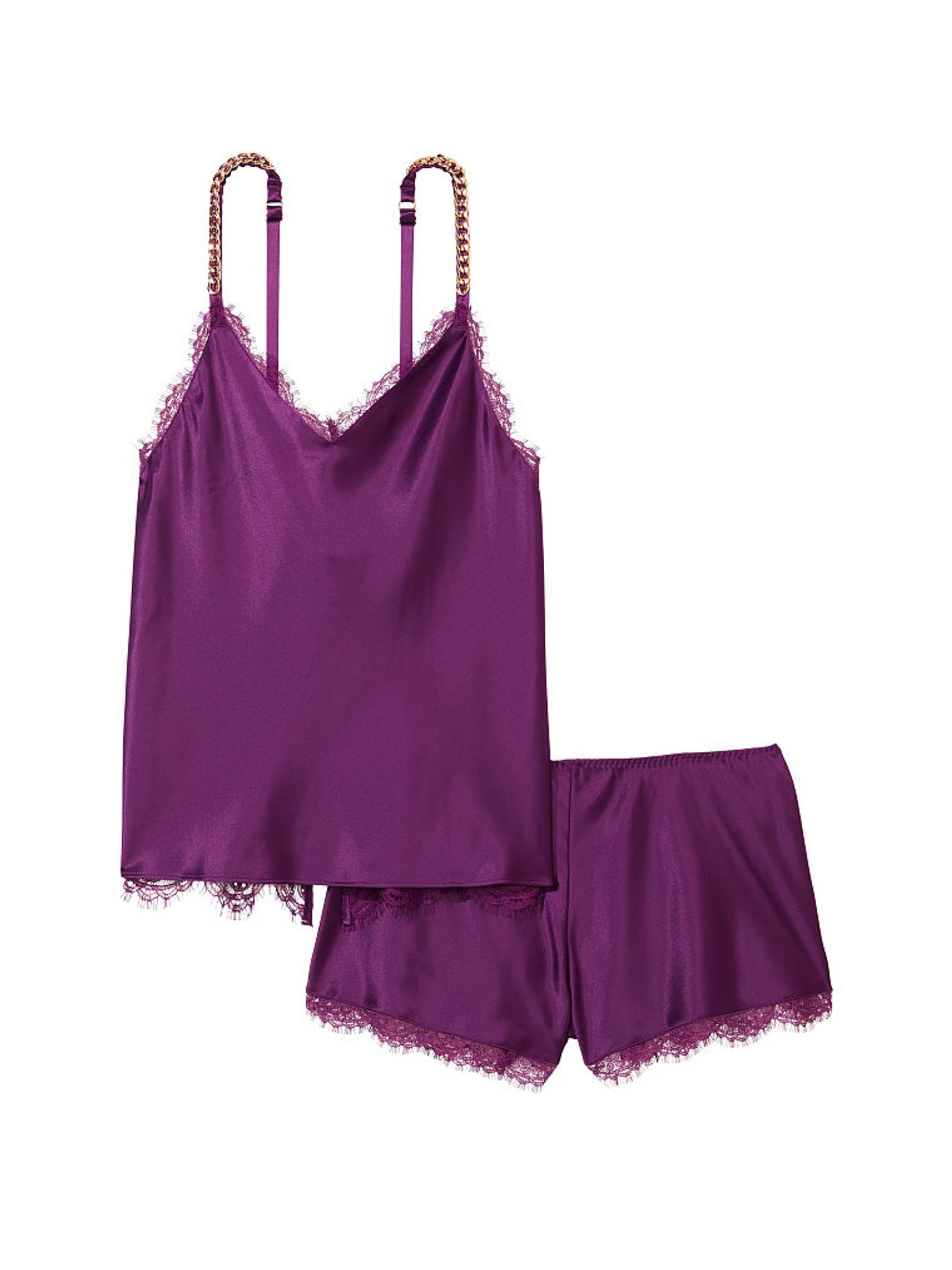 Grape Soda Purple Chain Strap Lace Back Cami Set - Image 3 of 3