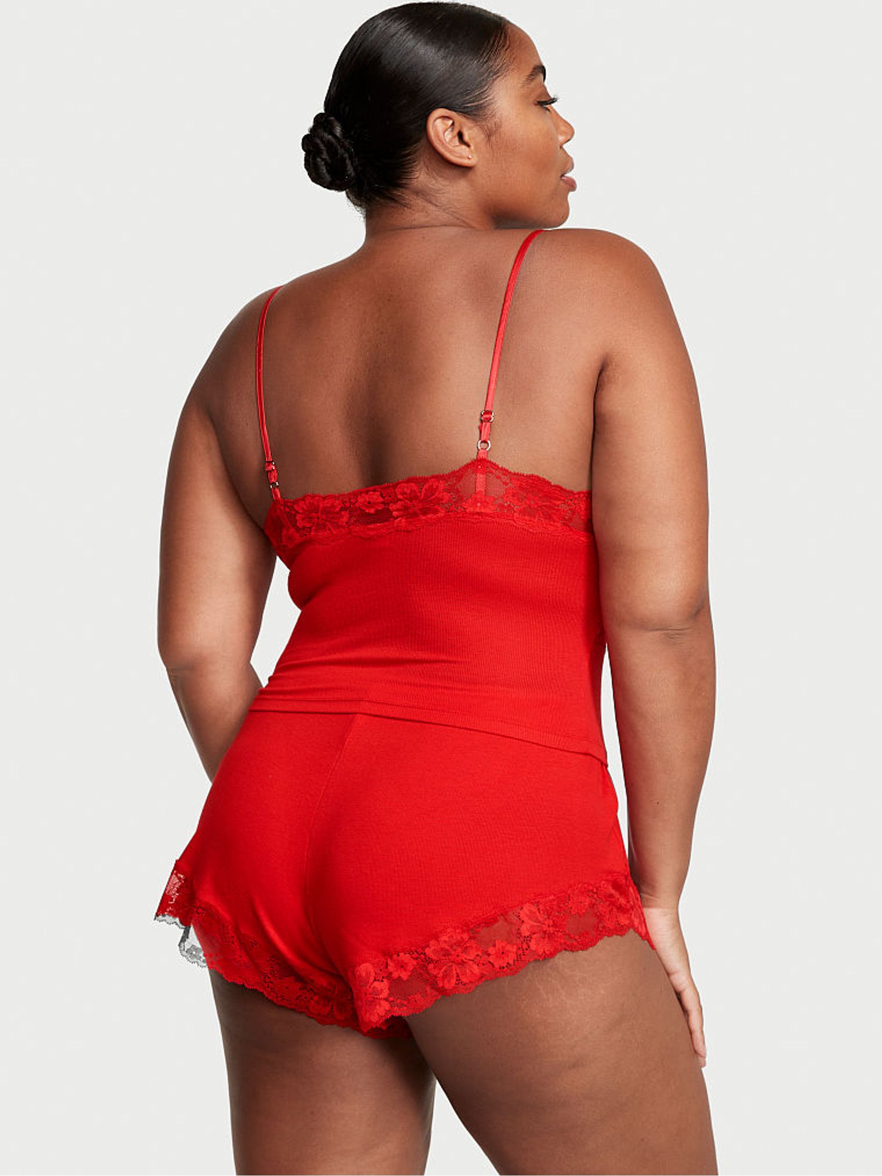 Lipstick Red Modal Ribbed Cami Set - Image 2 of 3