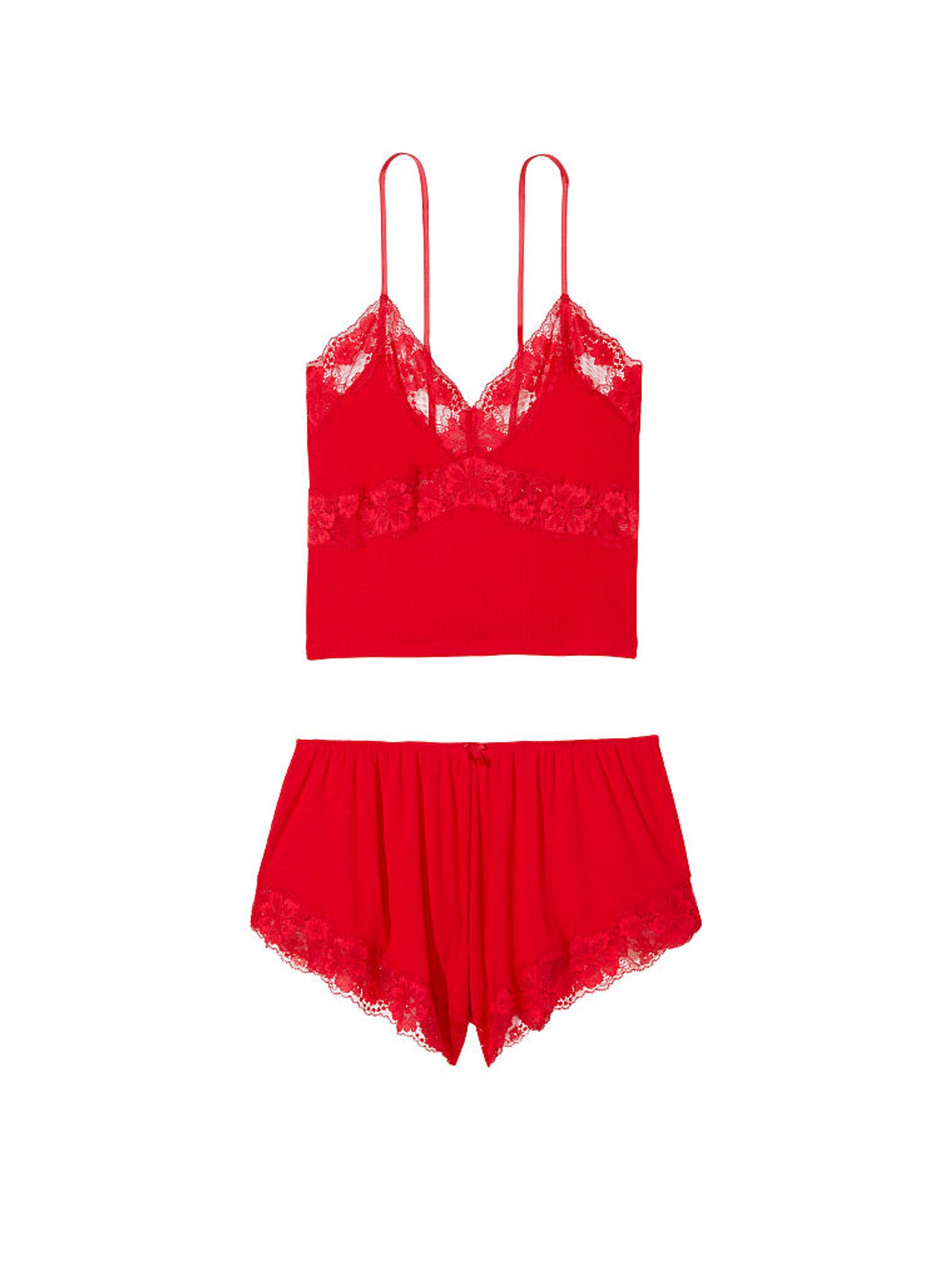 Lipstick Red Modal Ribbed Cami Set - Image 3 of 3