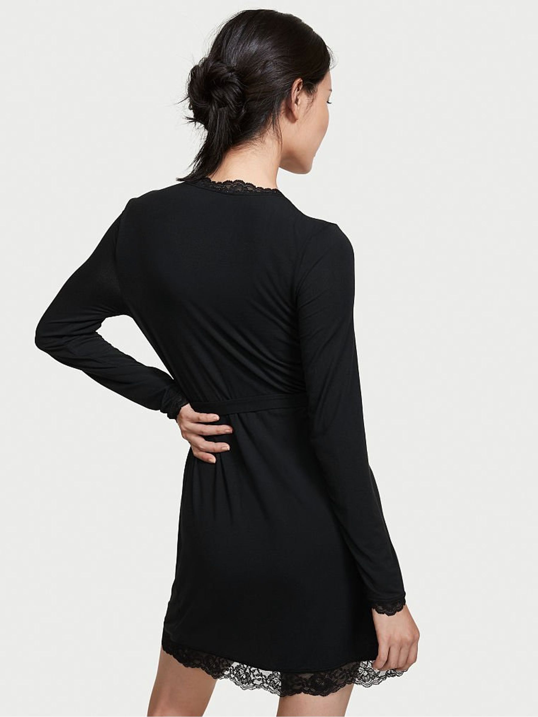 Black Modal Short Long Sleeve Robe - Image 2 of 3
