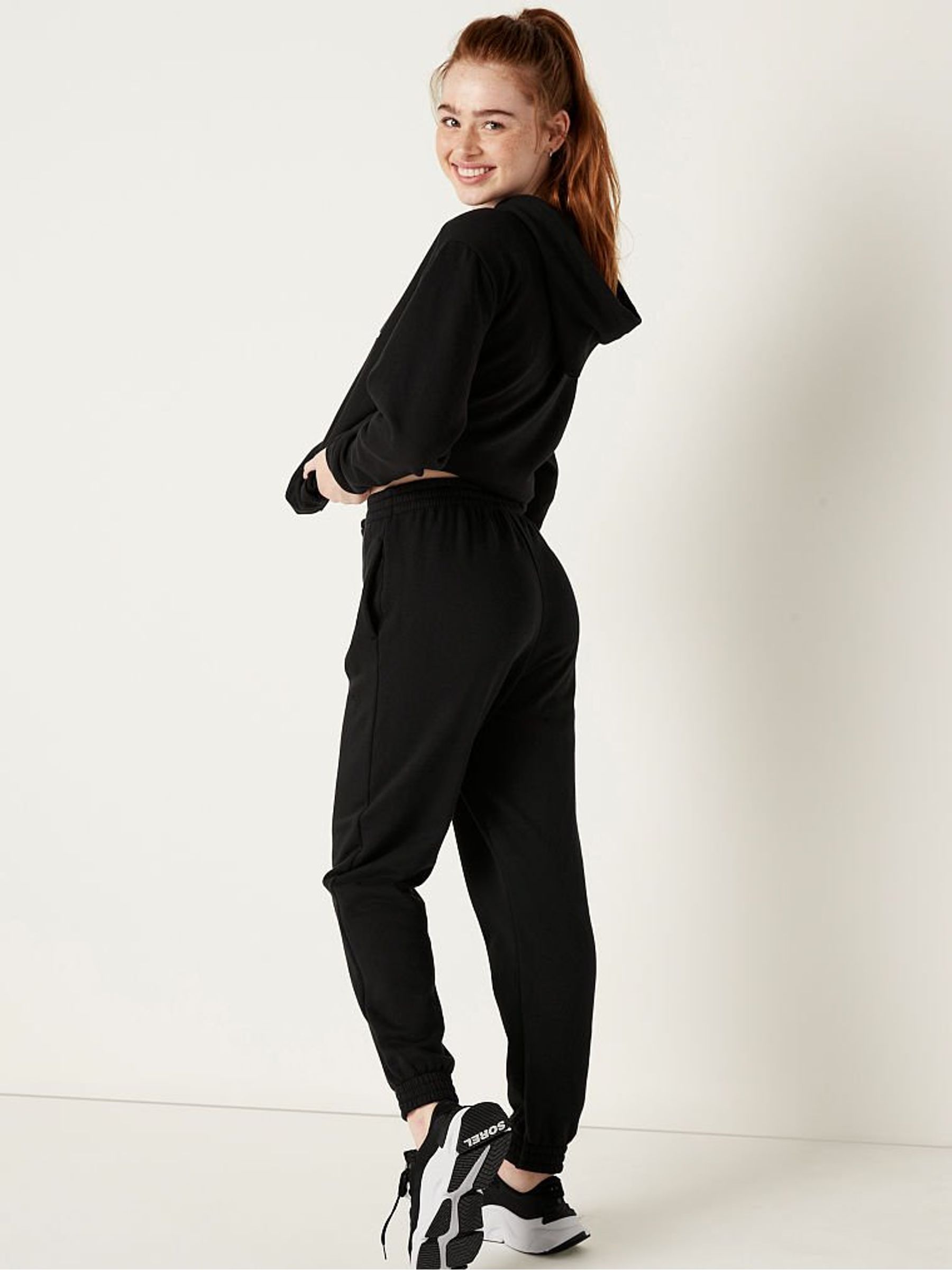 Pure Black Fleece High Waist Full Length Jogger - Image 2 of 4