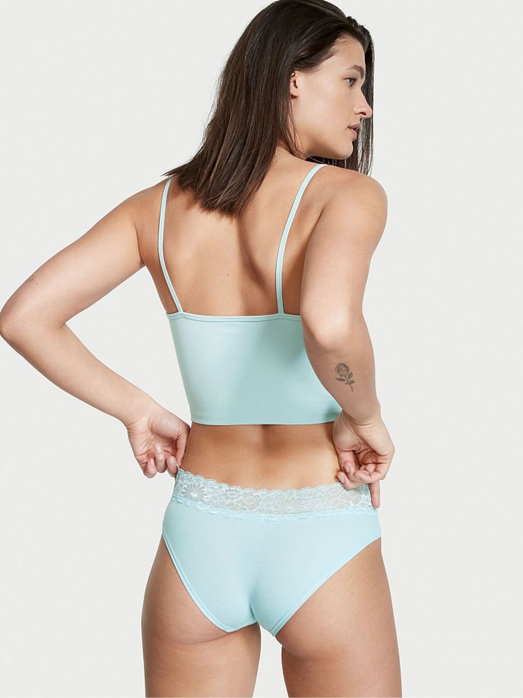 Powder Blue Retro Floral LaceWaist Hipster Panty - Image 2 of 3