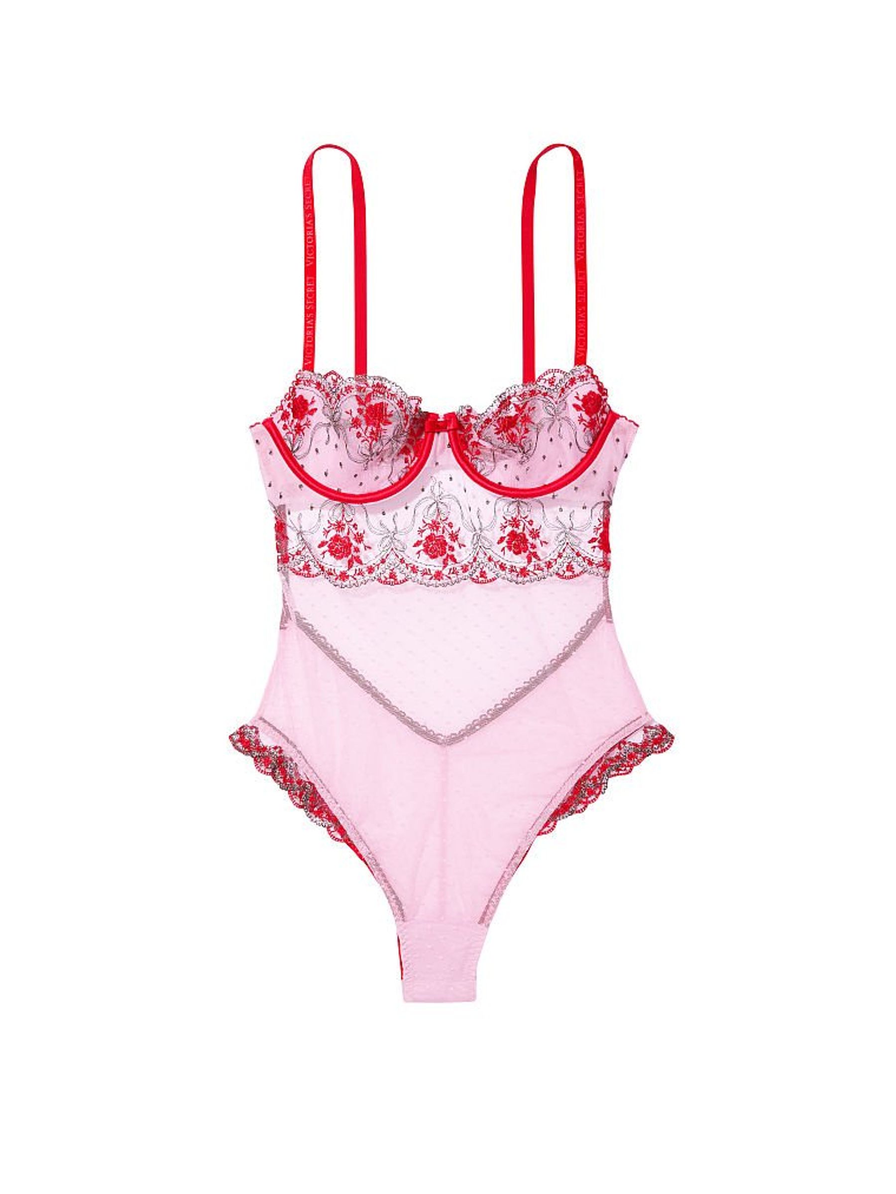 Lipstick Red Embroidered Unlined Balcony Bodysuit - Image 3 of 3