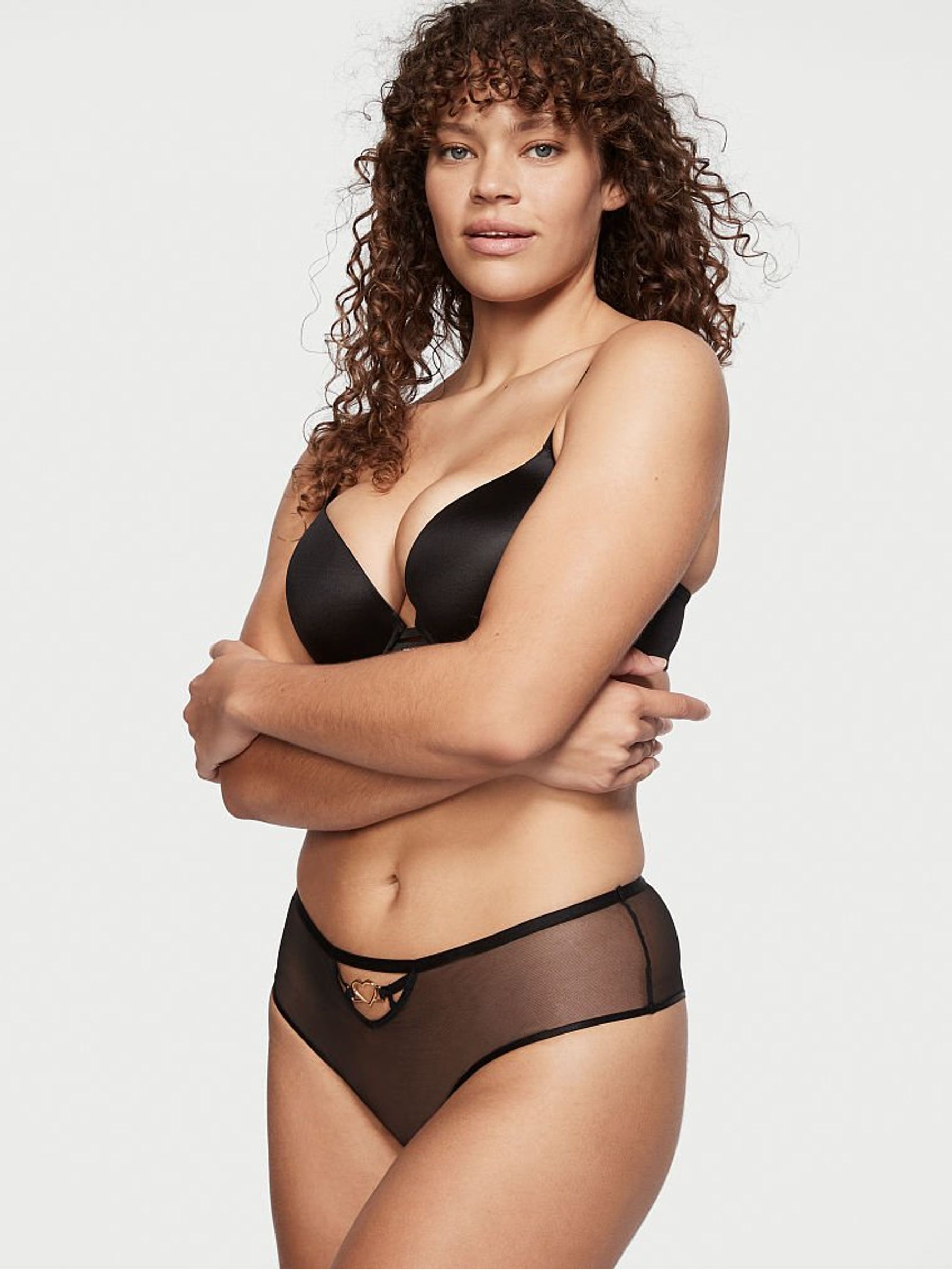 Black Micro Lace Inset Cheeky Panty - Image 1 of 3