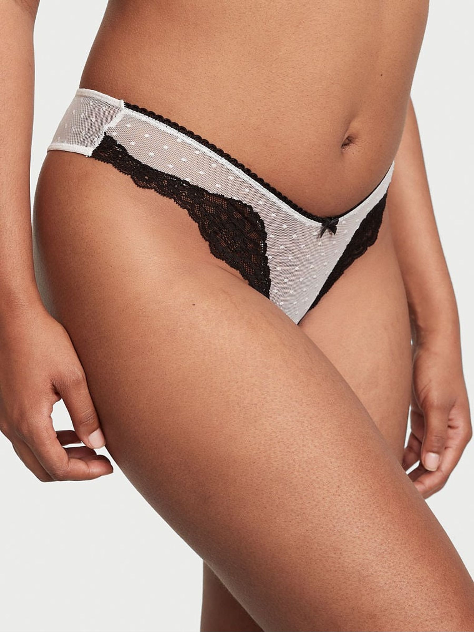 Coconut White Black Lace Brazilian Knickers - Image 1 of 3