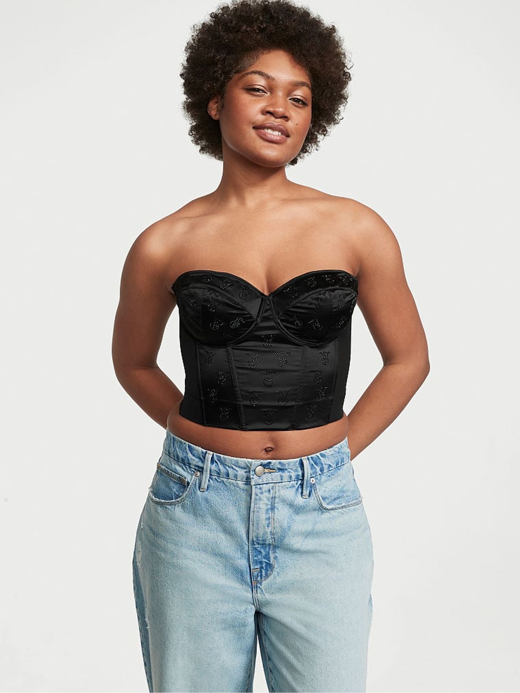 Black Satin Logo Push Up Bra Top - Image 3 of 4