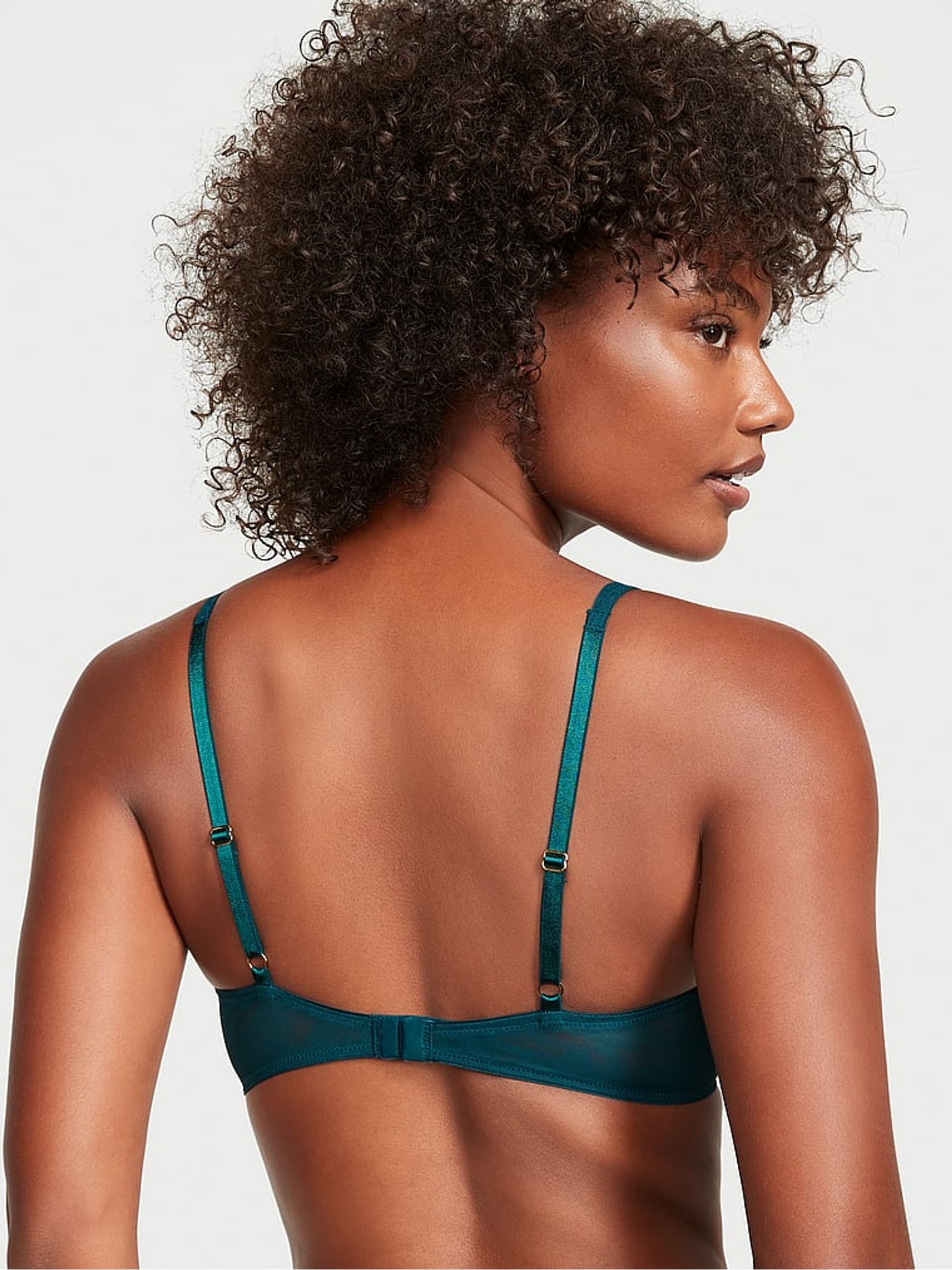 Black Ivy Green Satin Fishnet Floral Balcony Bra - Image 2 of 3