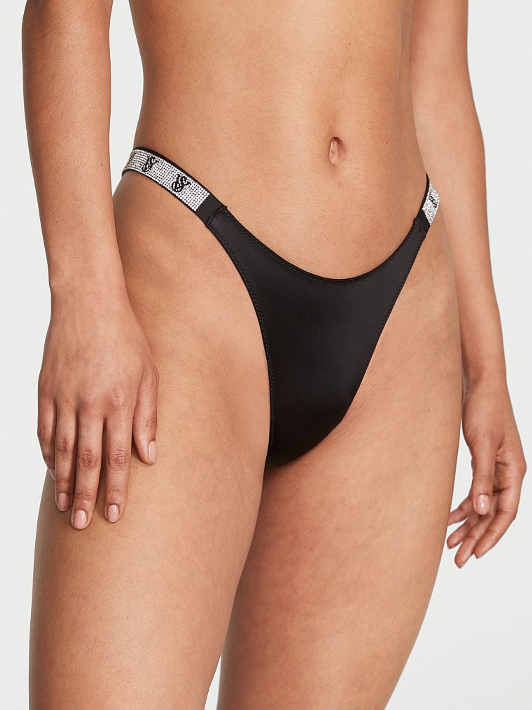 Black Smooth Monogram Brazilian Shine Strap Knickers - Image 1 of 3
