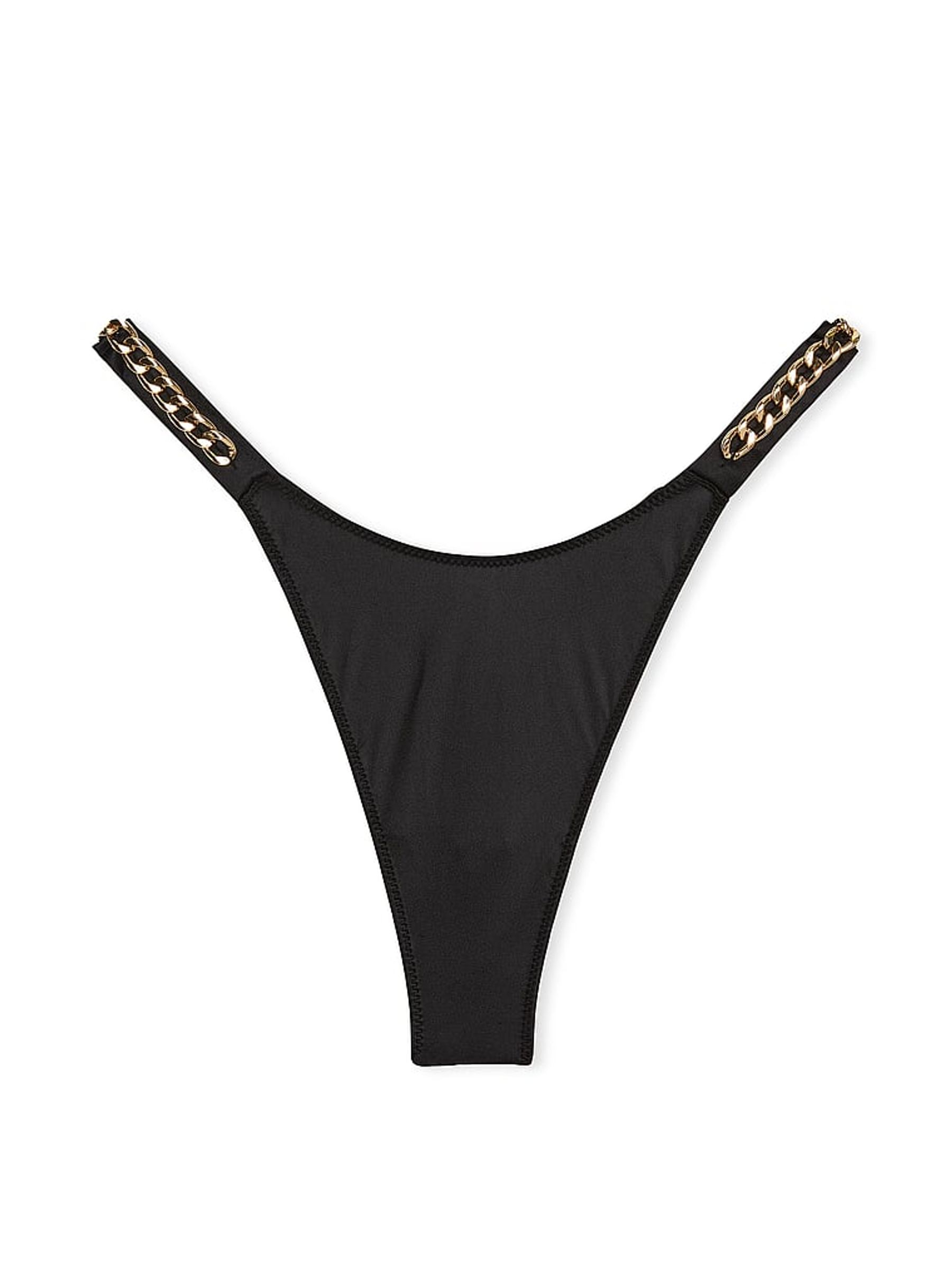 Black Chain Thong Shine Strap Knickers - Image 3 of 4