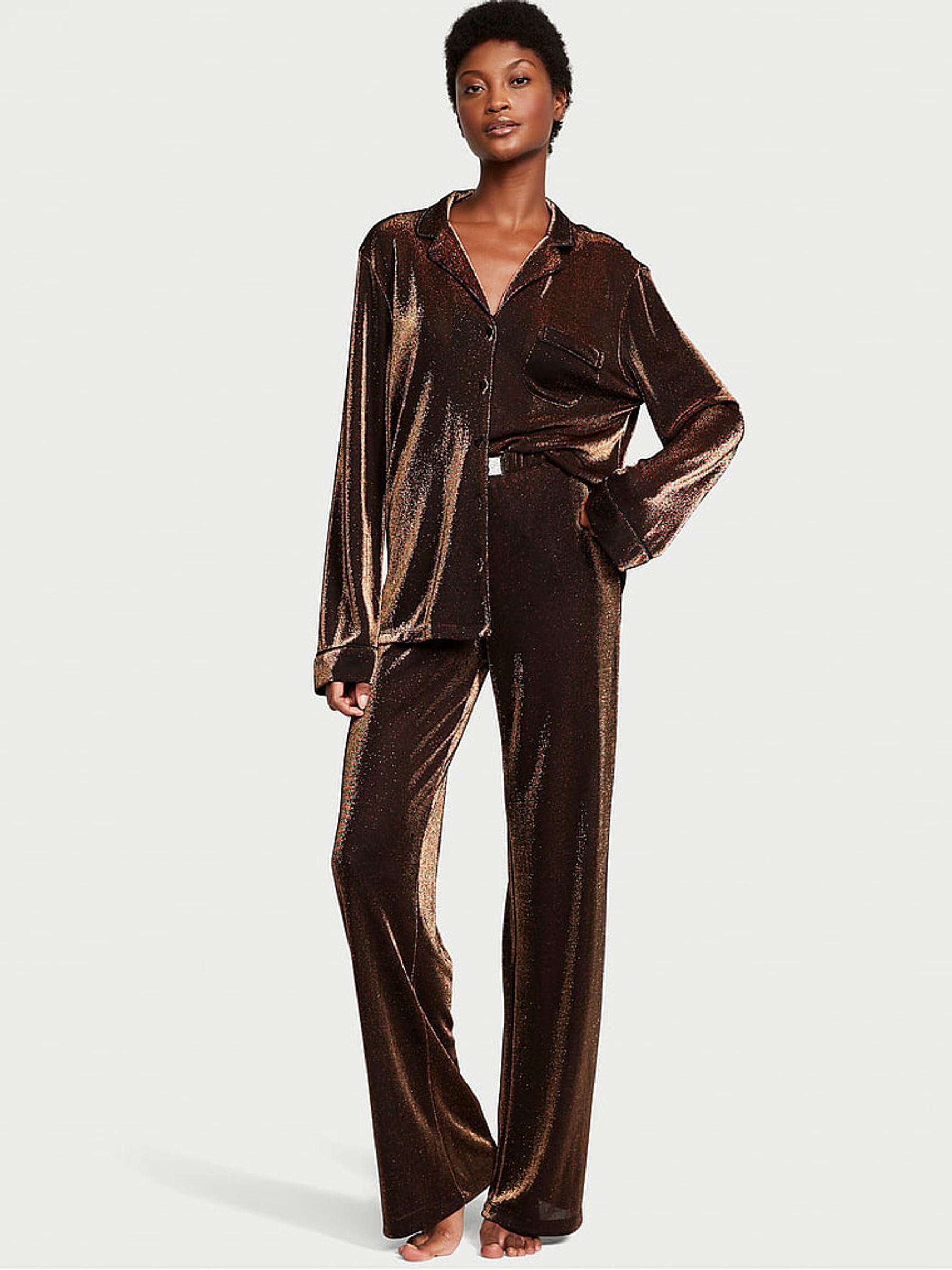 Gold Shine Long Pyjamas - Image 1 of 3