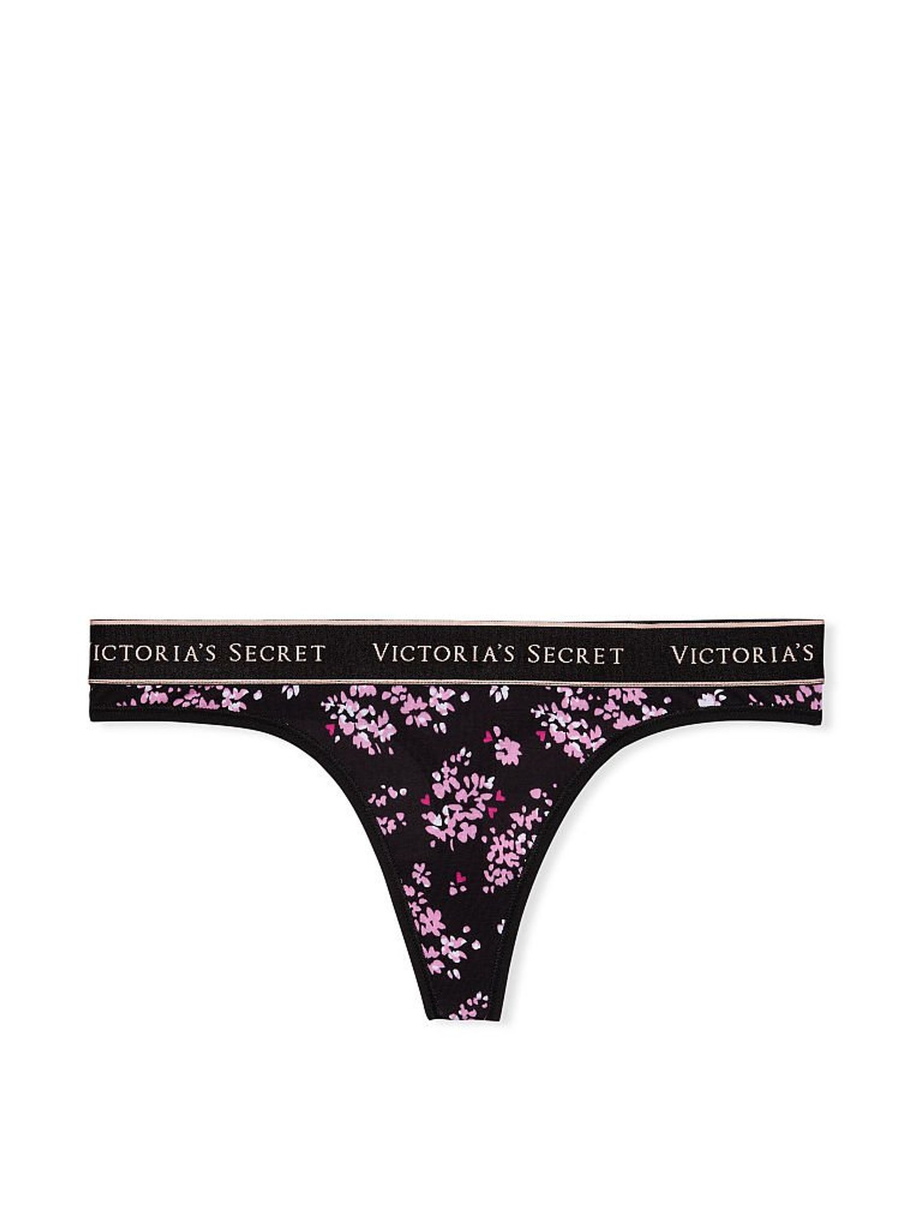 Black Flutter Floral Logo Cotton Thong Panty - Image 3 of 3