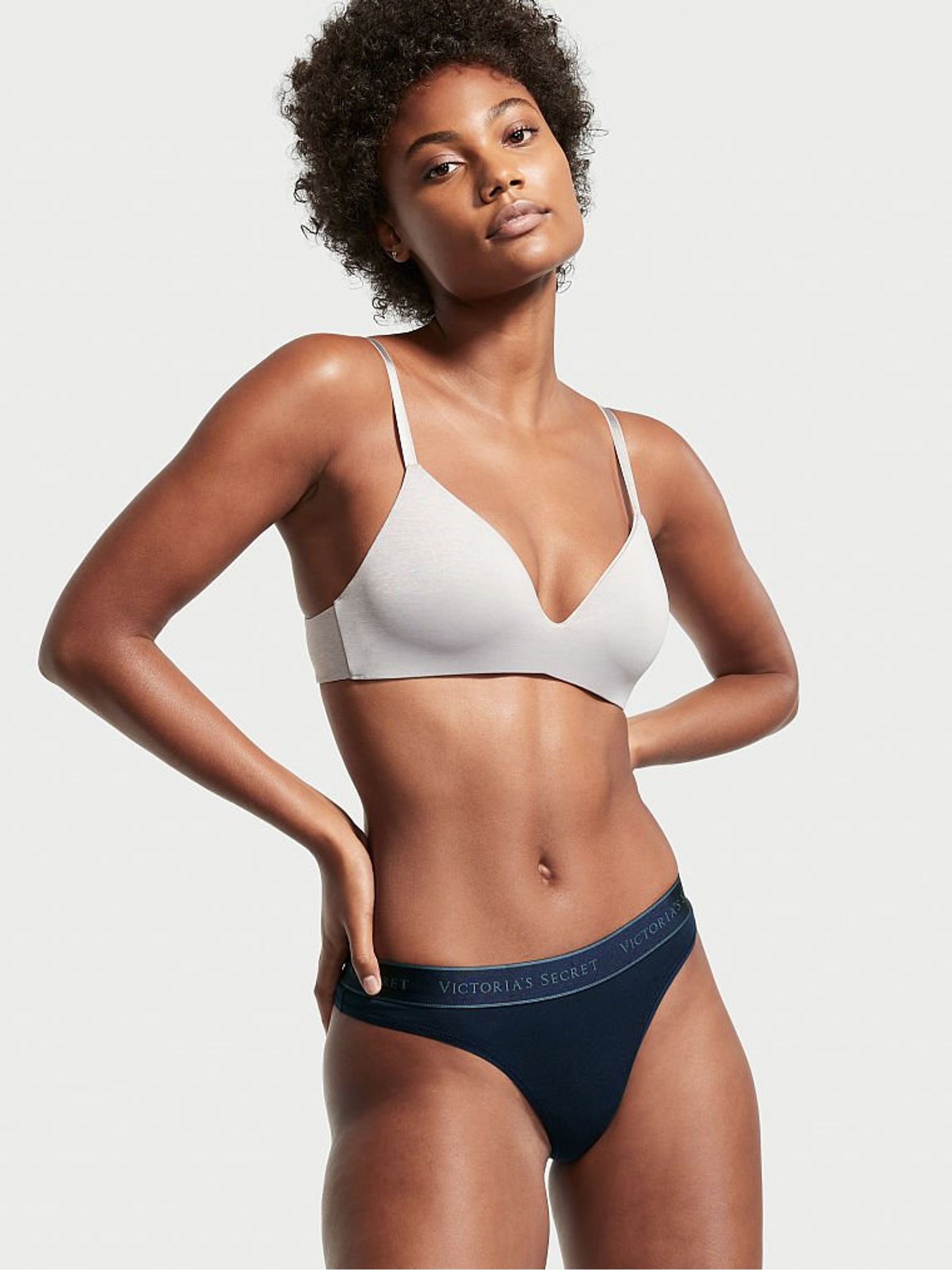 Noir Navy Blue Cotton Logo Thong Knickers - Image 1 of 3