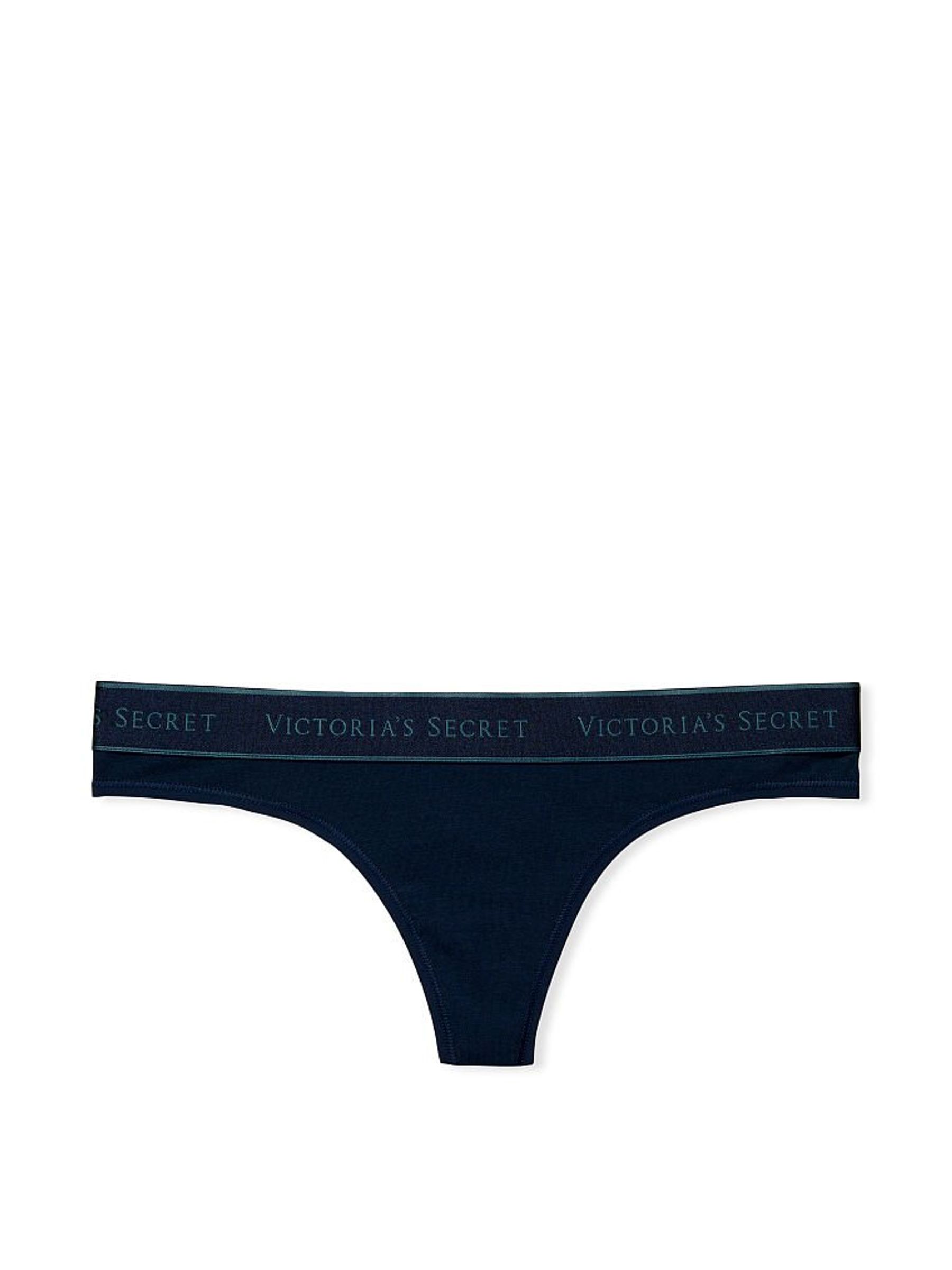 Noir Navy Blue Cotton Logo Thong Knickers - Image 3 of 3