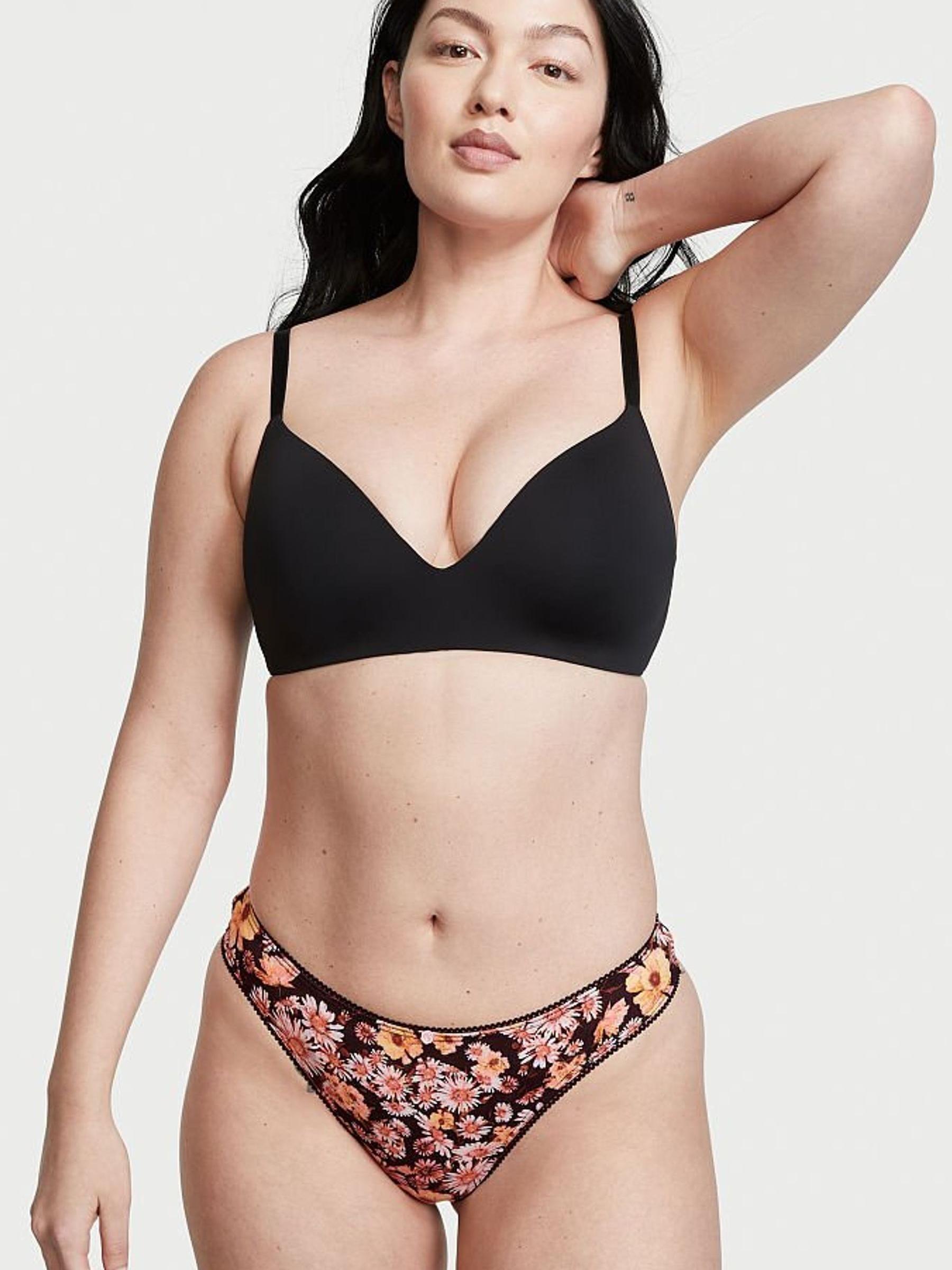 Soft Black Floral Cotton Thong Knickers - Image 1 of 3