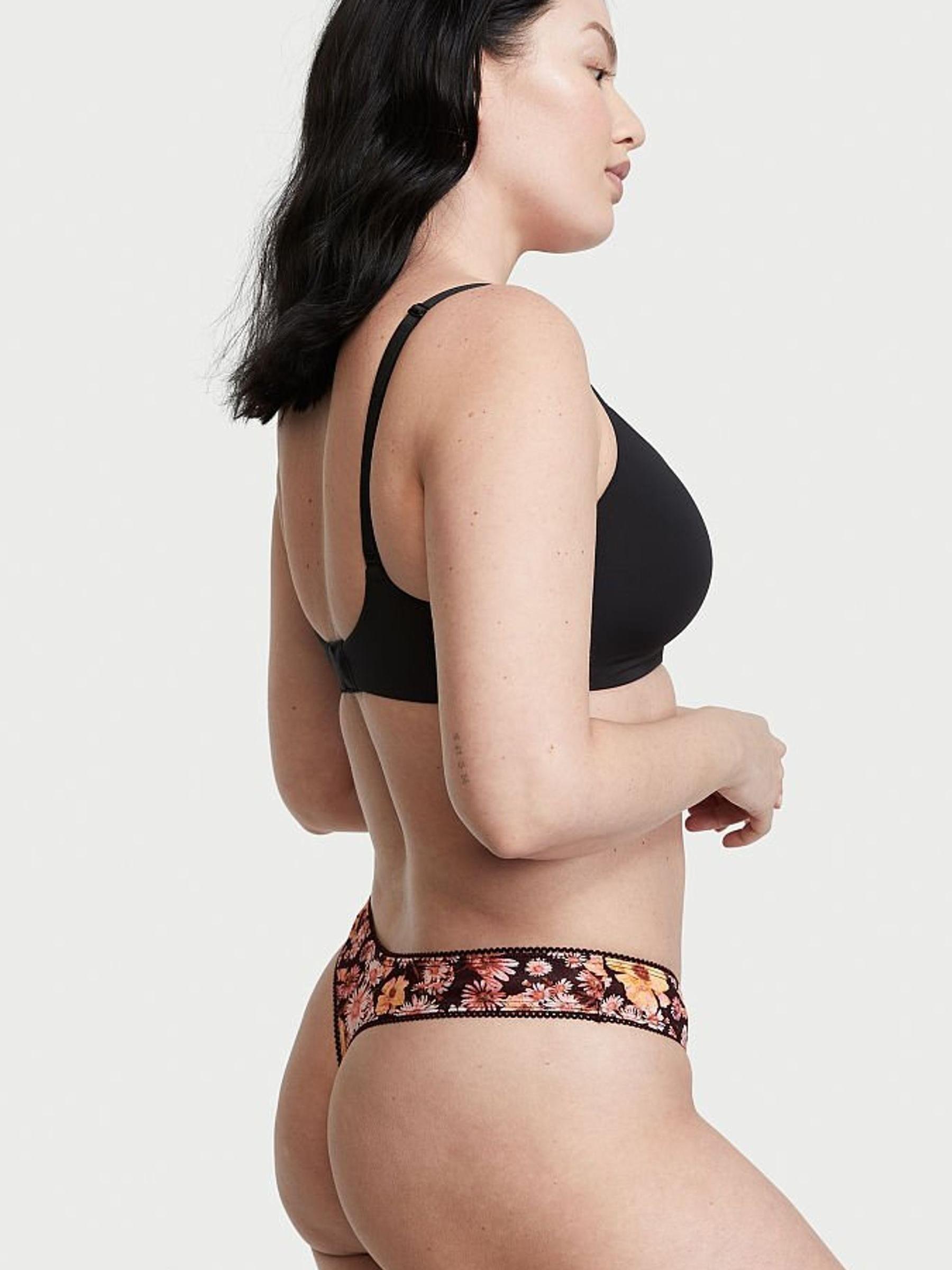 Soft Black Floral Cotton Thong Knickers - Image 2 of 3