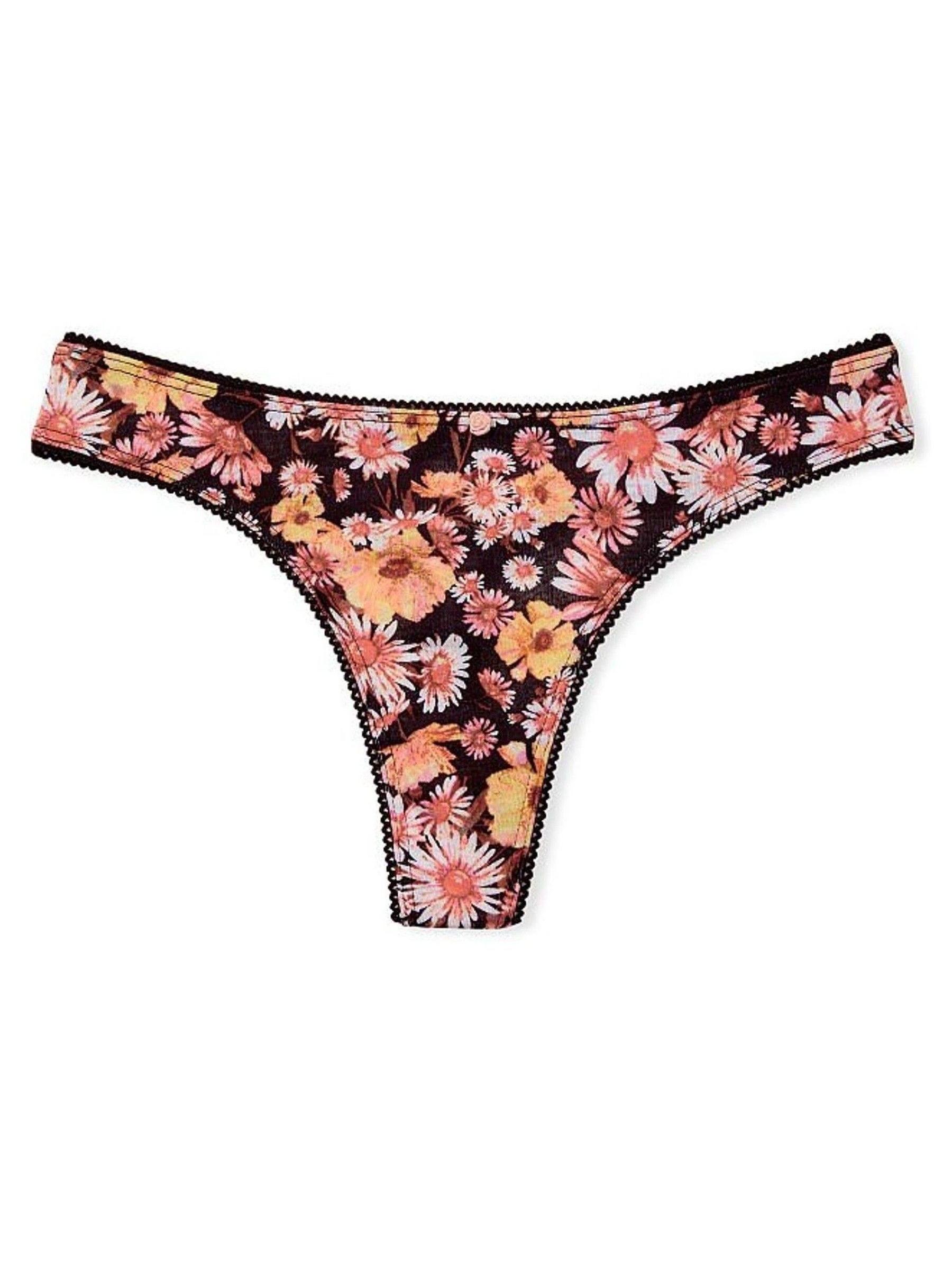 Soft Black Floral Cotton Thong Knickers - Image 3 of 3