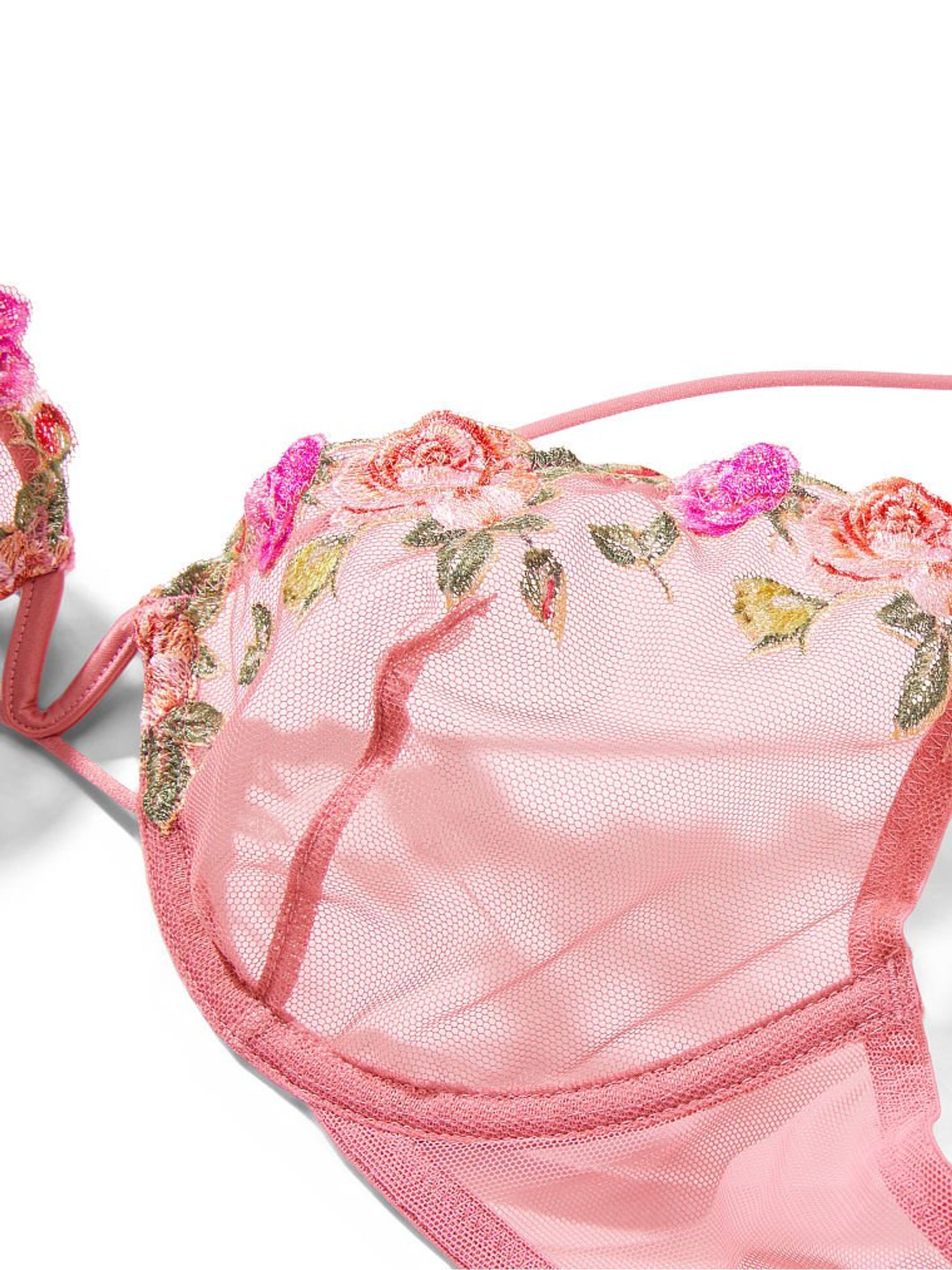 Dusty Rose Pink Unlined Rose Embroidered Demi Bra - Image 4 of 5